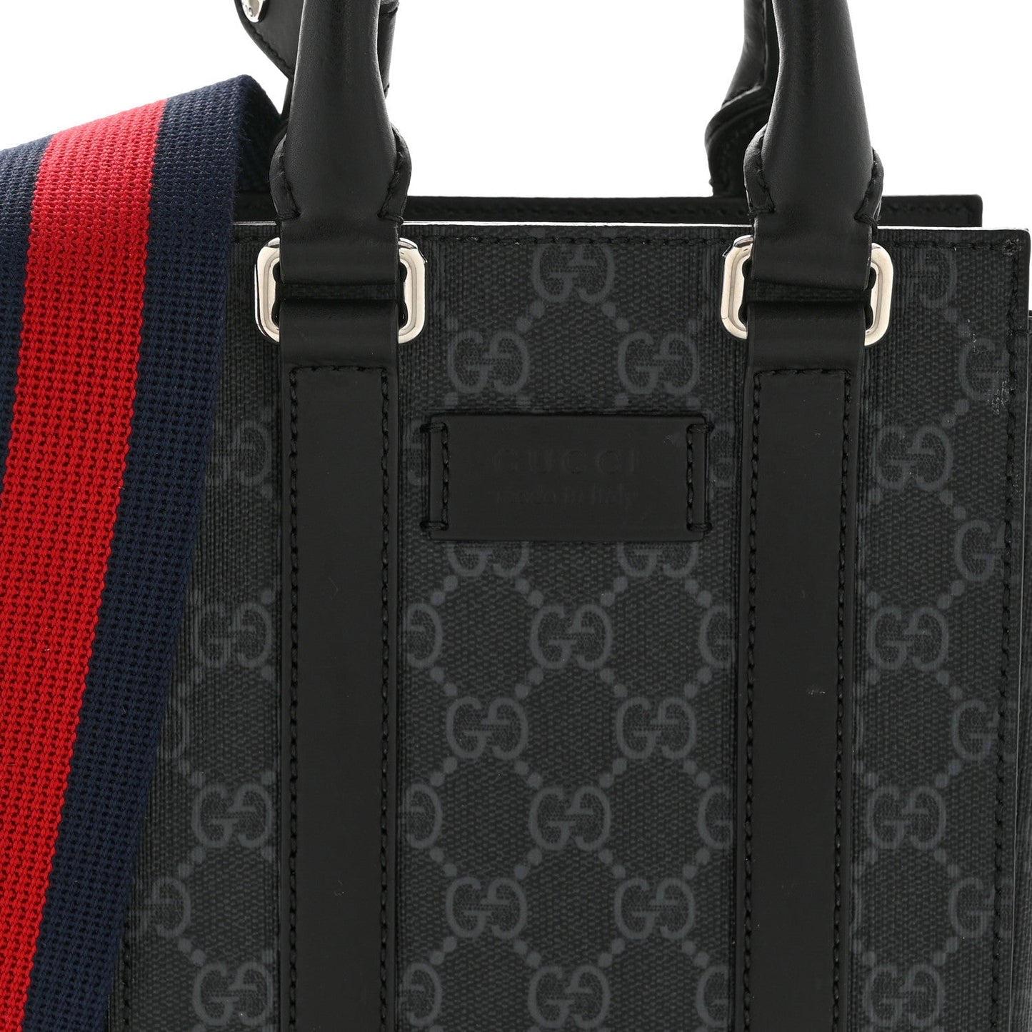 GG Supreme Monogram Appia Calfskin Web Mini Tote Bag Black