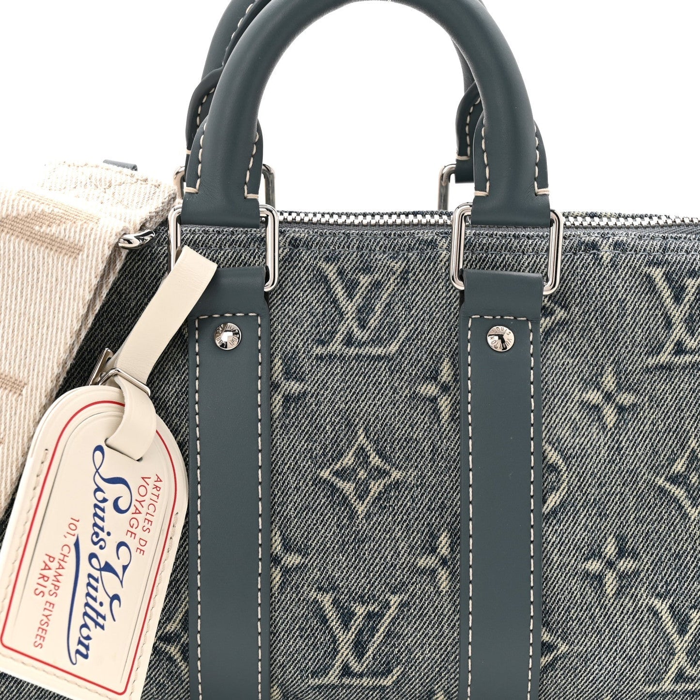 Monogram Washed Denim Keepall Bandouliere 25