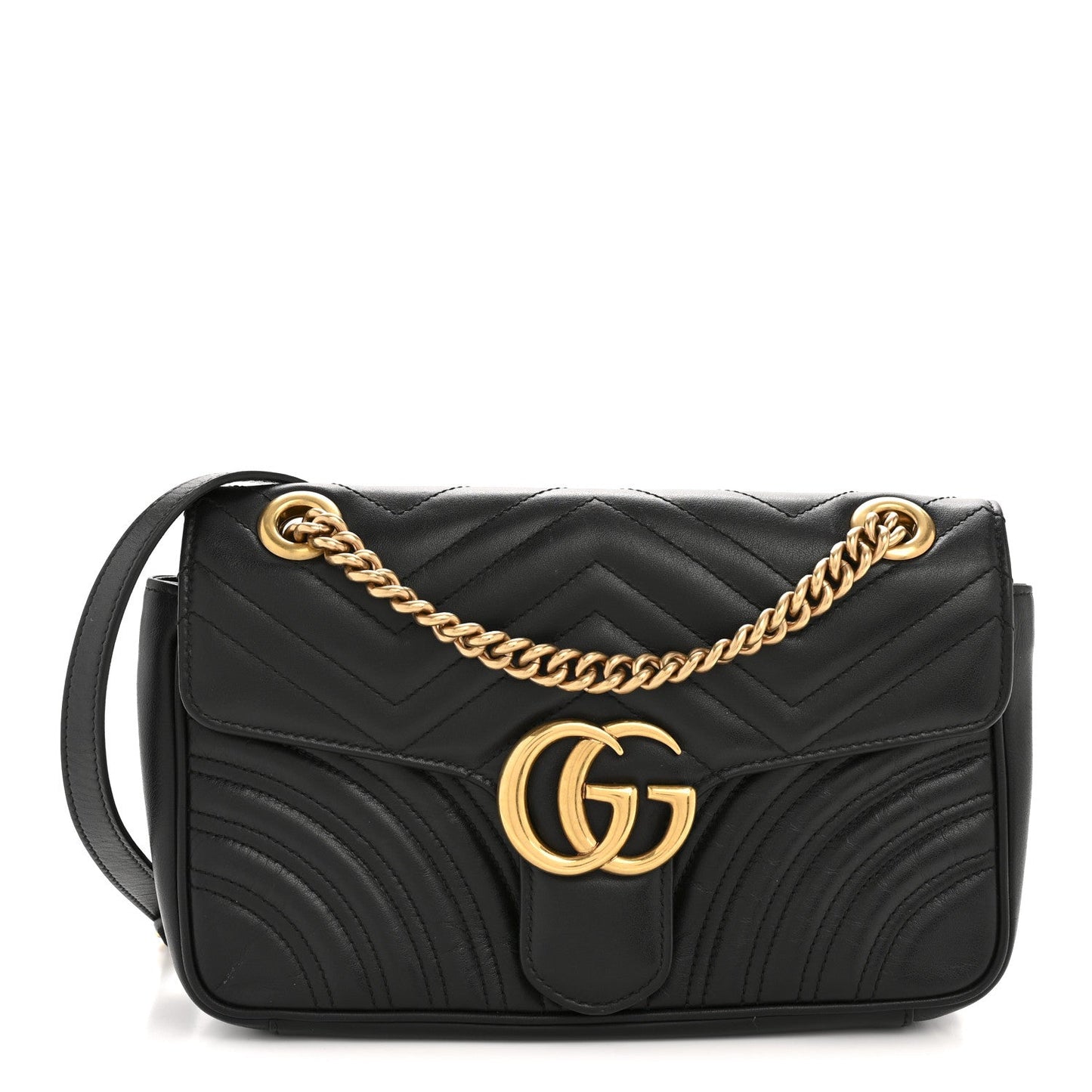 Calfskin Matelasse Small GG Marmont Shoulder Bag Black