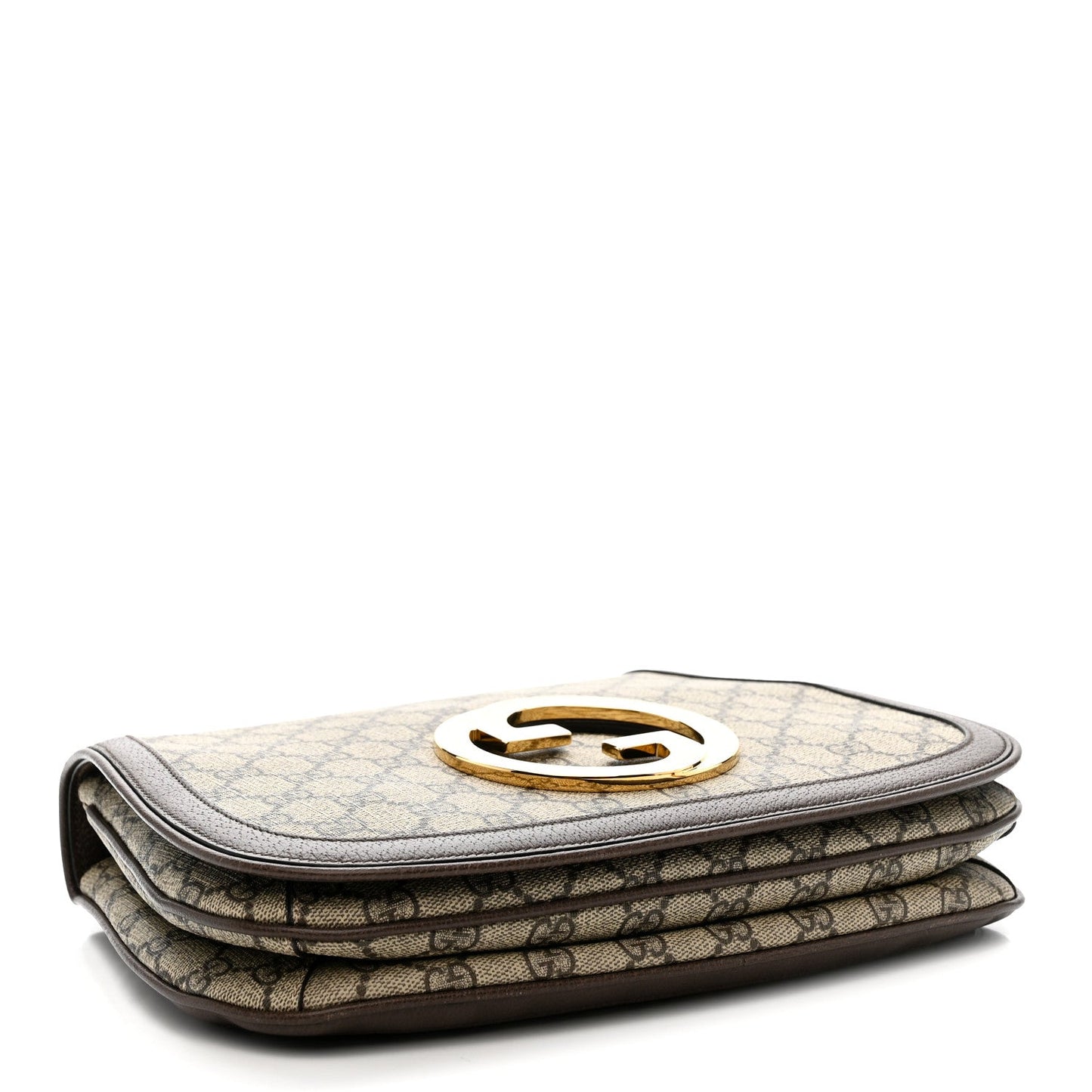 GG Supreme Monogram Textured Dollar Calfskin Web Medium Blondie Top Handle Shoulder Flap Bag Beige Ebony New Acero