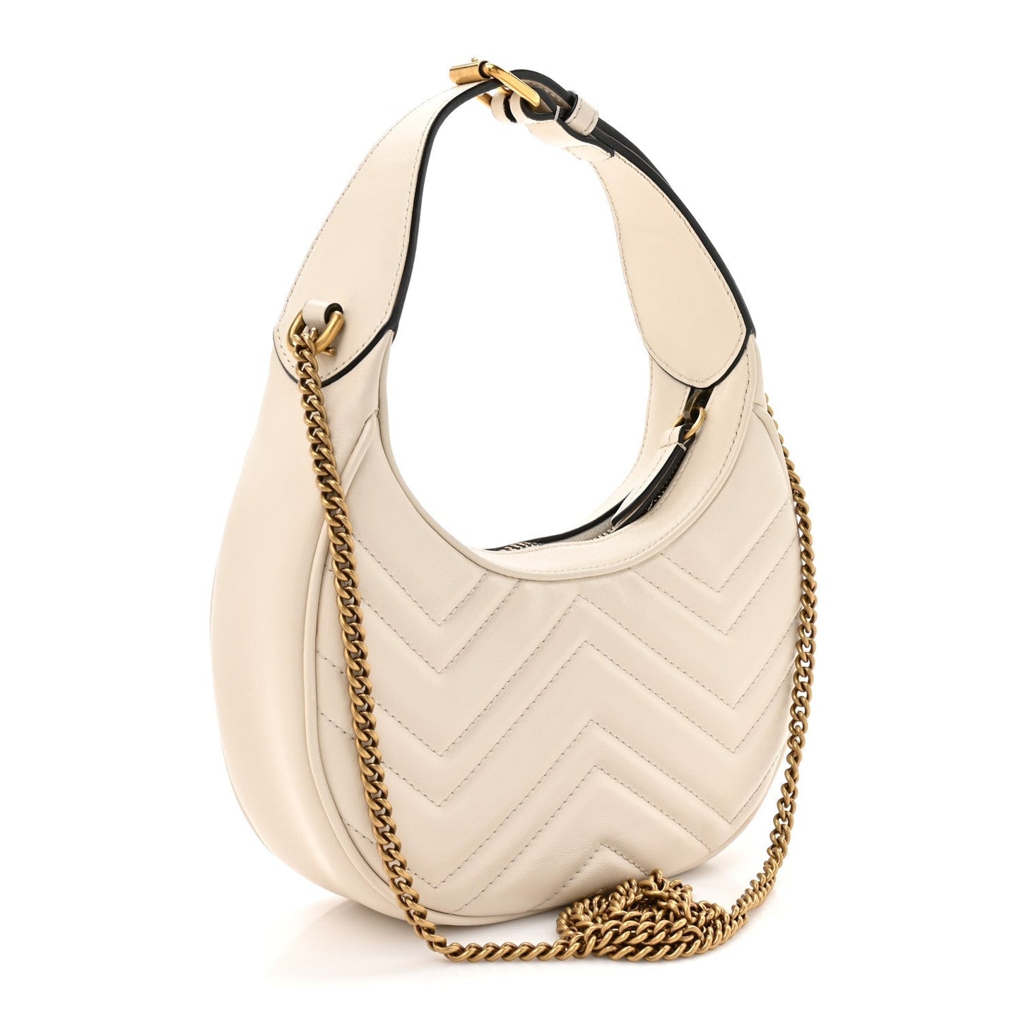 Calfskin Matelasse Chevron Mini GG Marmont Half Moon Hobo Mystic White