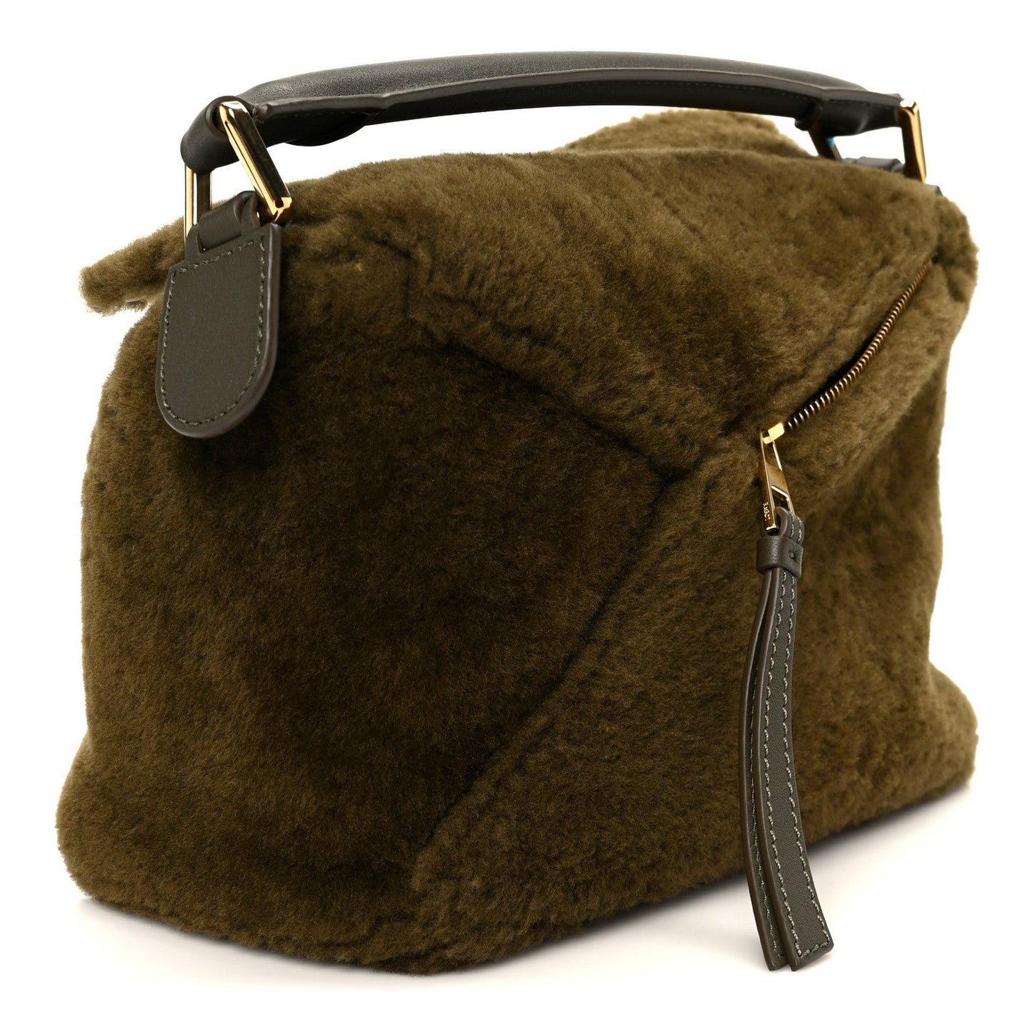 Shearling Small Puzzle Edge Bag Dark Khaki