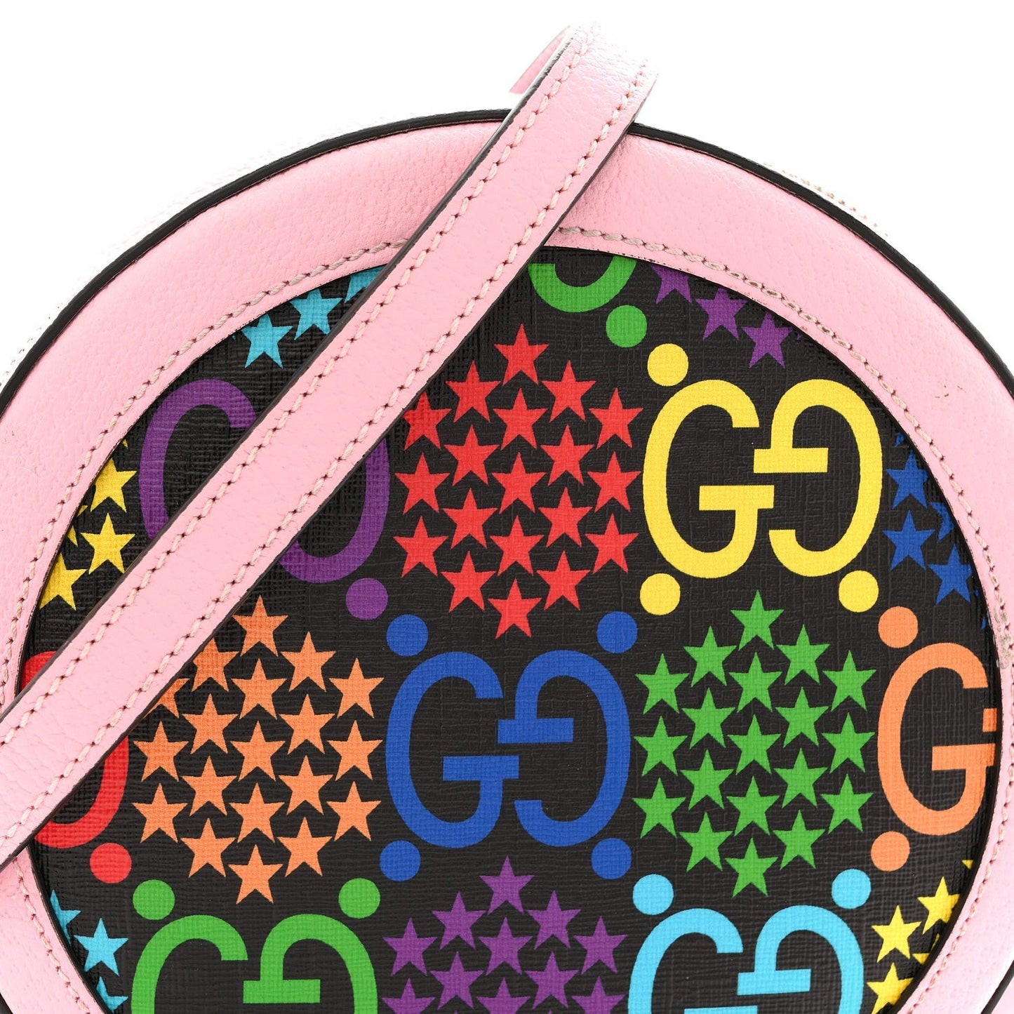 GG Supreme Monogram Psychedelic Round Shoulder Bag Black Multicolor Sugar Pink