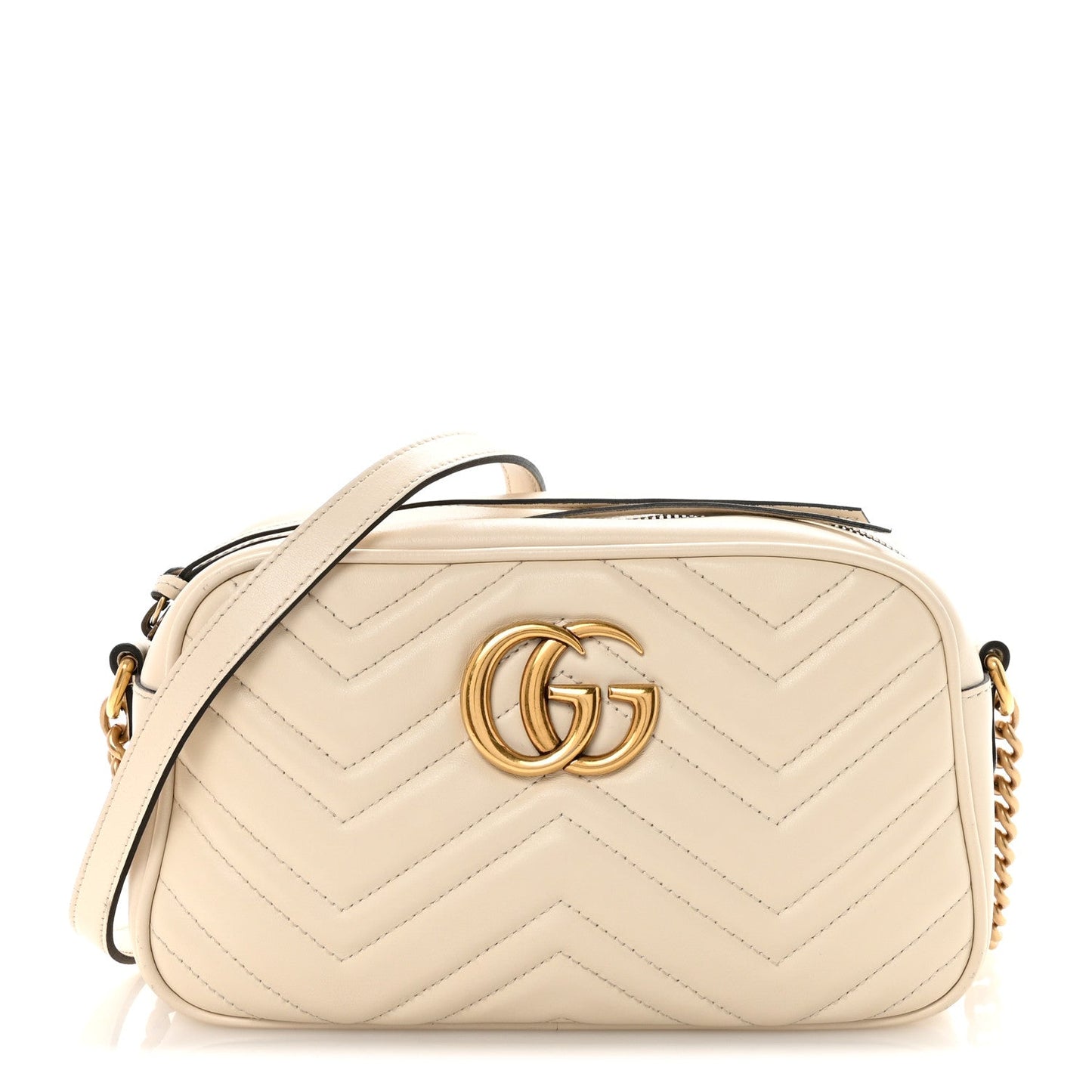 Calfskin Matelasse Small GG Marmont Chain Shoulder Bag White