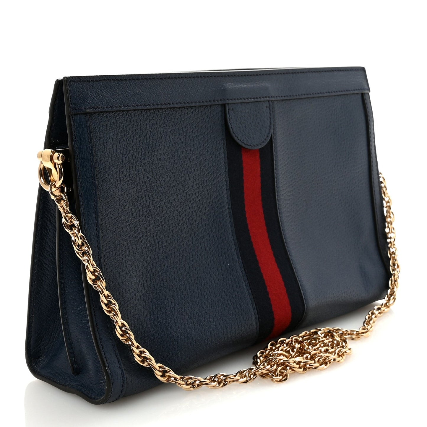 Textured Calfskin Web Medium Ophidia Chain Shoulder Bag Blue Agata