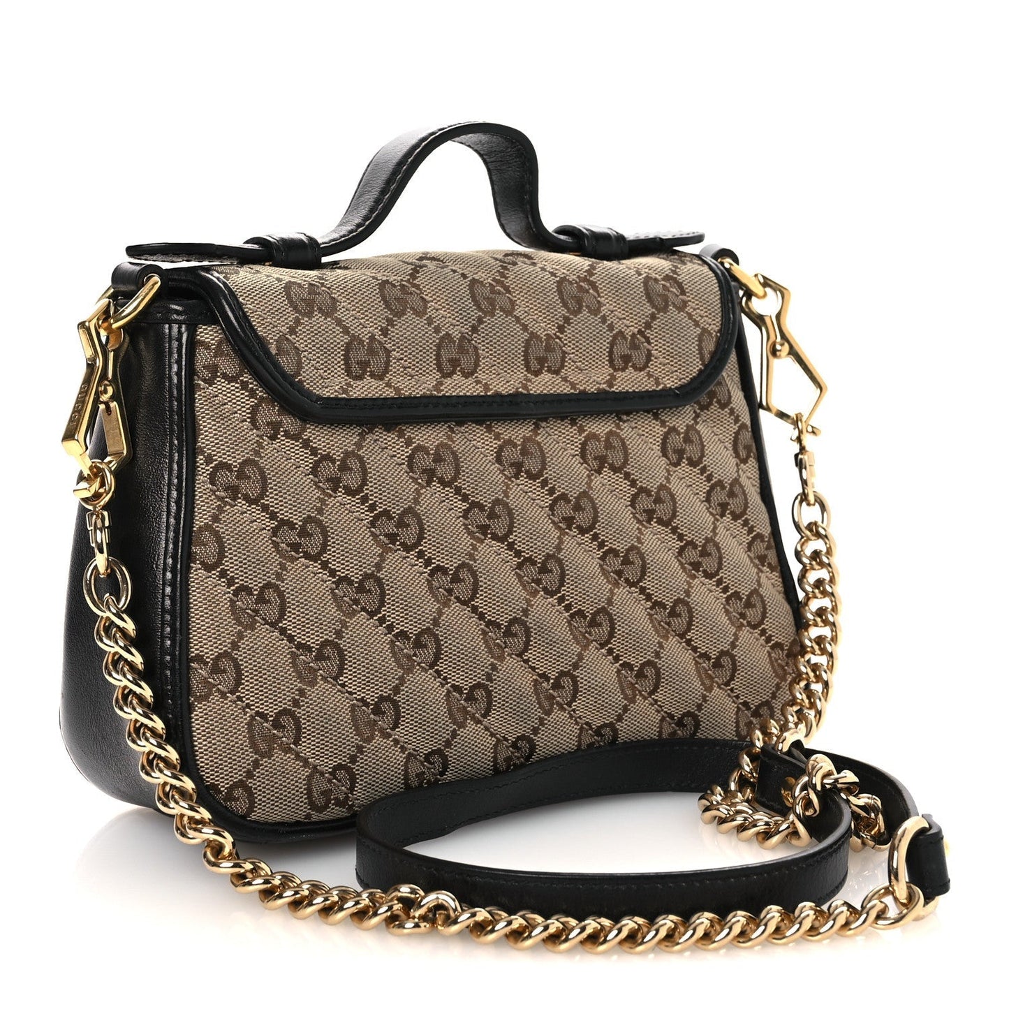 Monogram Azalea Calfskin Matelasse Diagonal Mini GG Marmont Top Handle Shoulder Bag Beige Ebony Black
