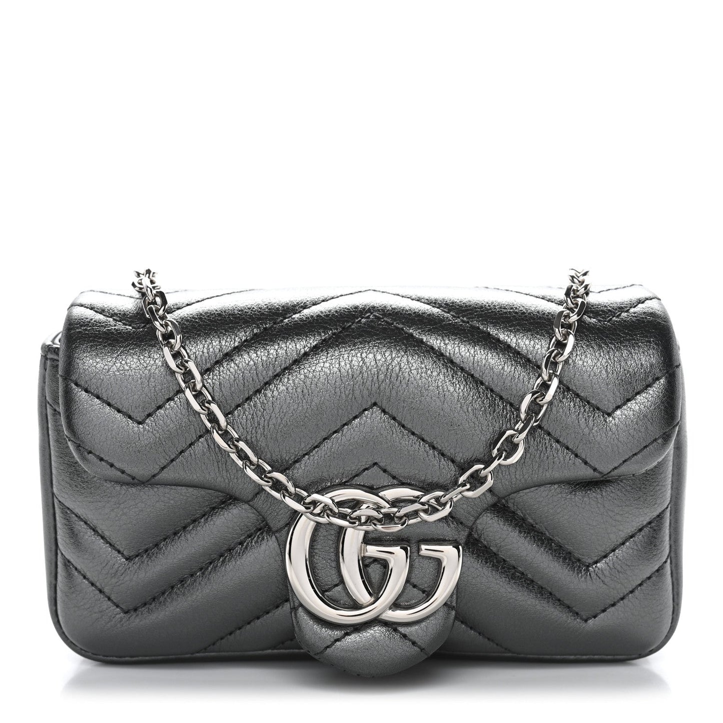 Metallic Lambskin Matelasse Mini GG Marmont Shoulder Bag Piombo