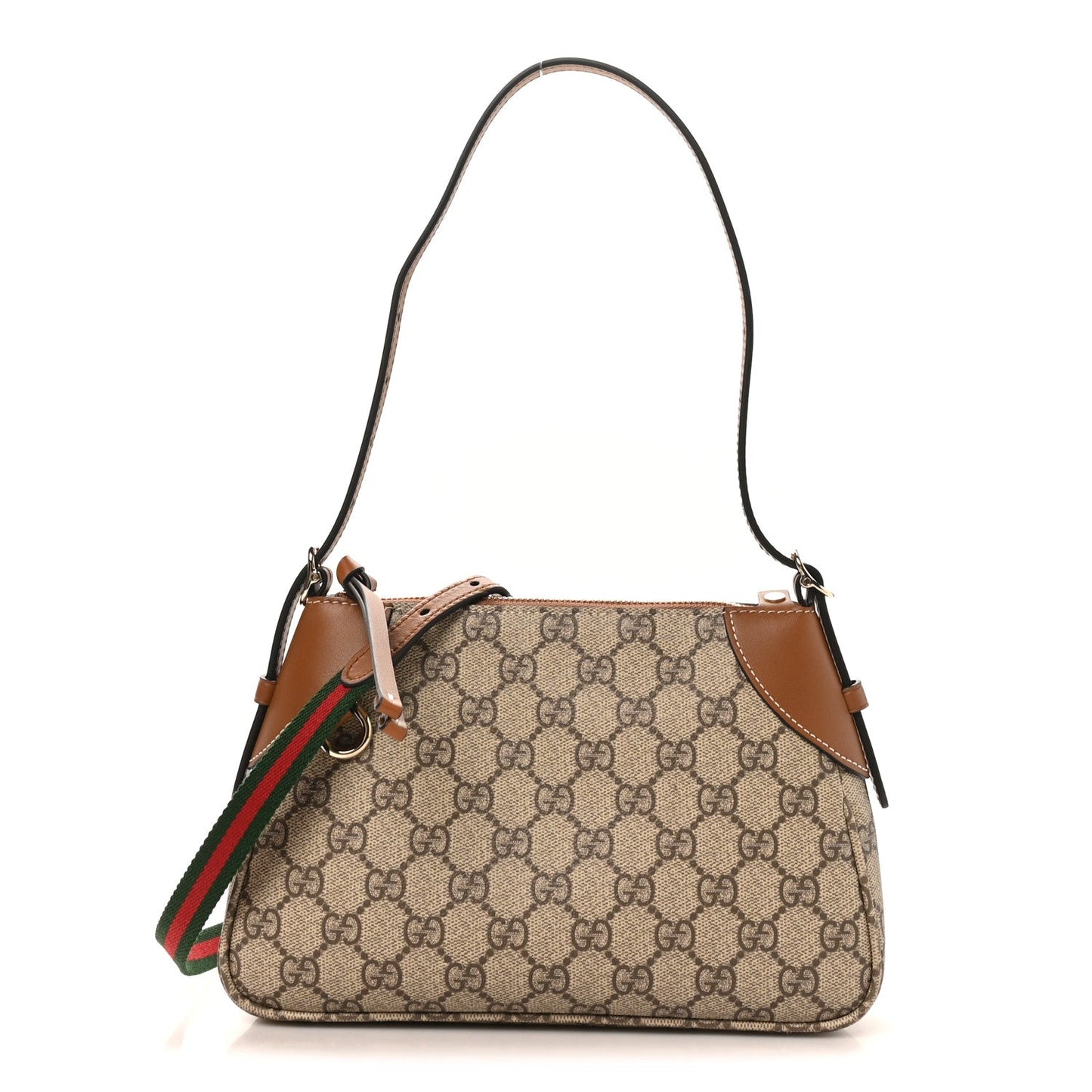 GG Supreme Monogram Textured Calfskin Small Emblem Shoulder Bag Beige Dark Brown