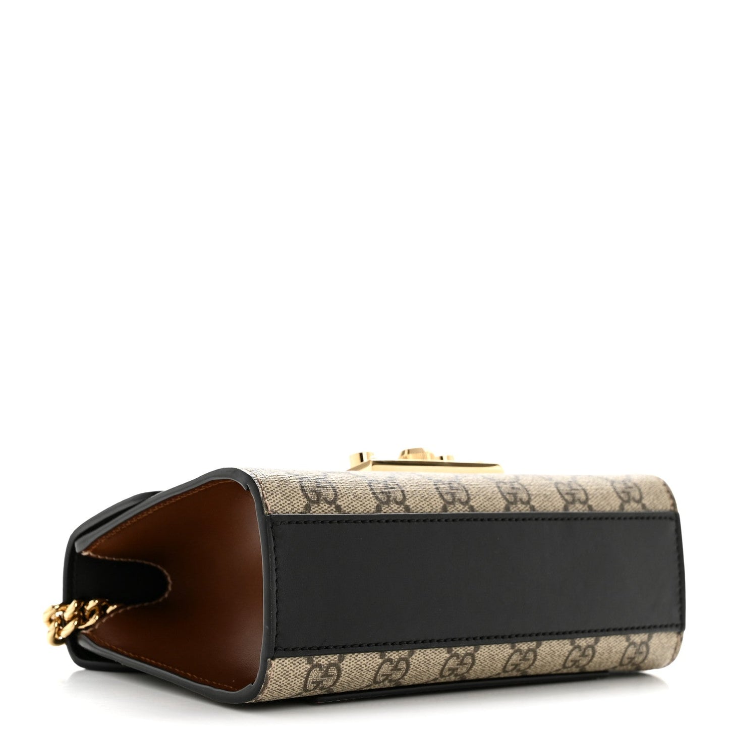 GG Supreme Monogram Calfskin Small Padlock Shoulder Bag Beige Black Cuir