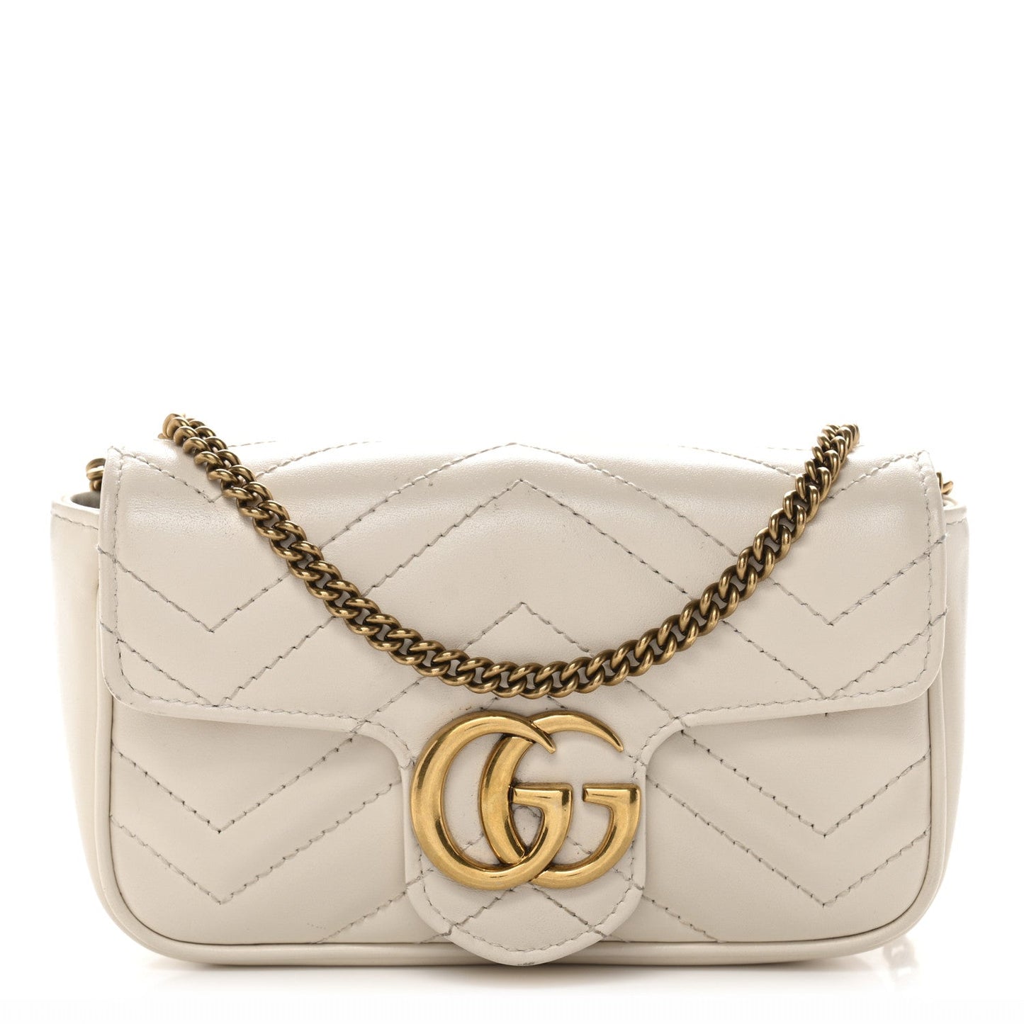 Calfskin Matelasse Super Mini GG Marmont Shoulder Bag White
