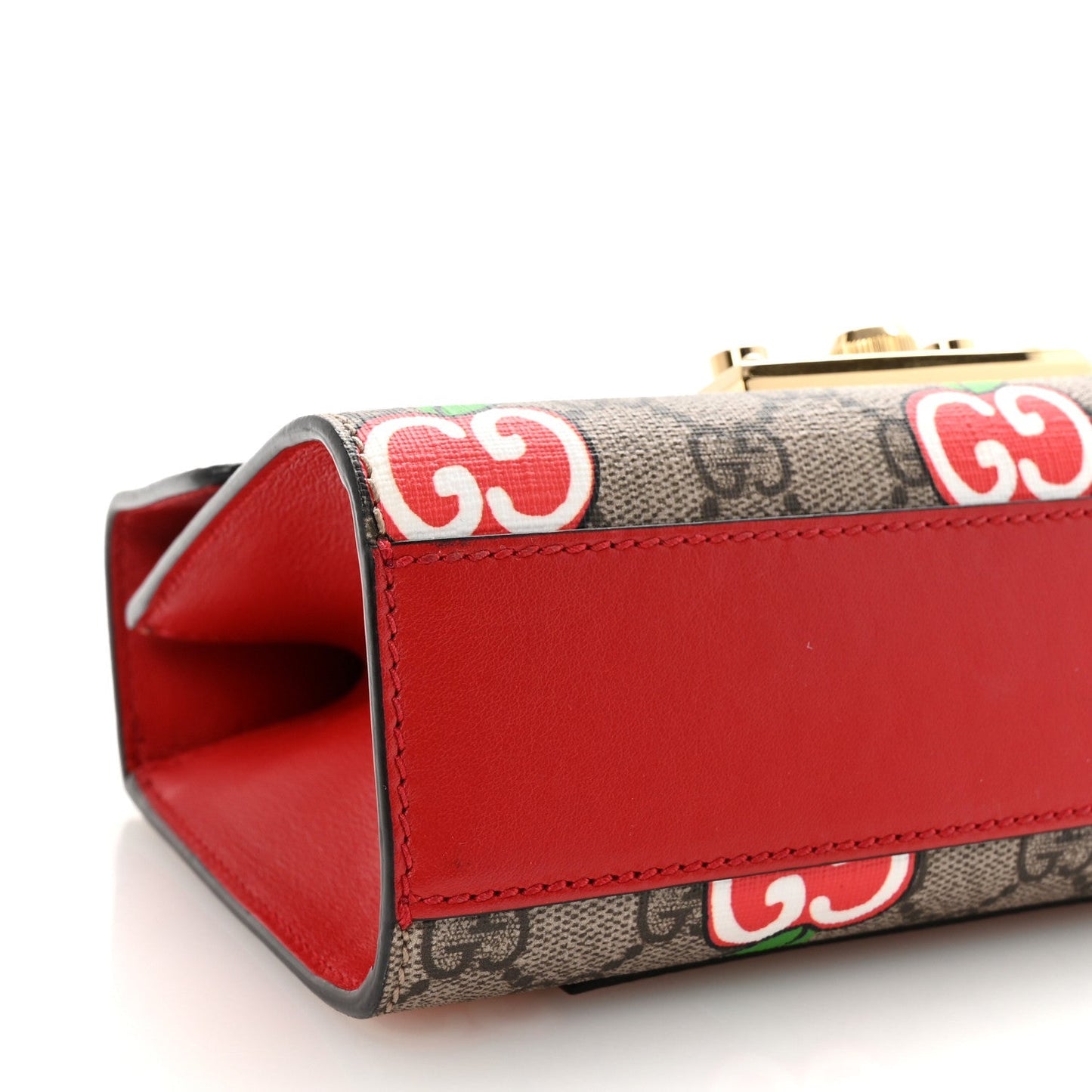 GG Supreme Monogram Apple Small Padlock Shoulder Bag Beige Multicolor Lobster Red