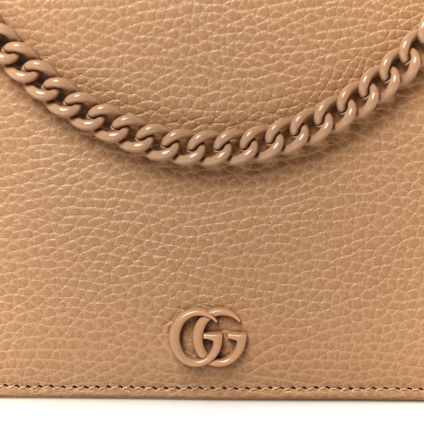Dollar Calfskin Enamel Monochrome Mini GG Marmont Chain Wallet Camelia