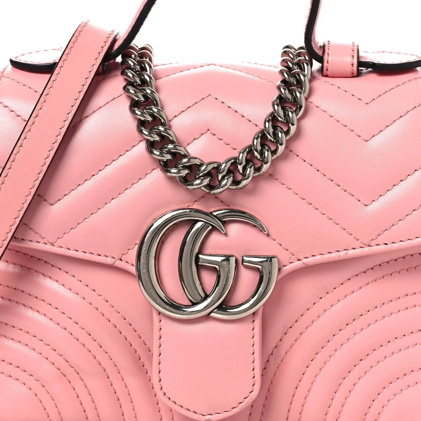 Calfskin Matelasse Mini GG Marmont Top Handle Shoulder Bag Wild Rose