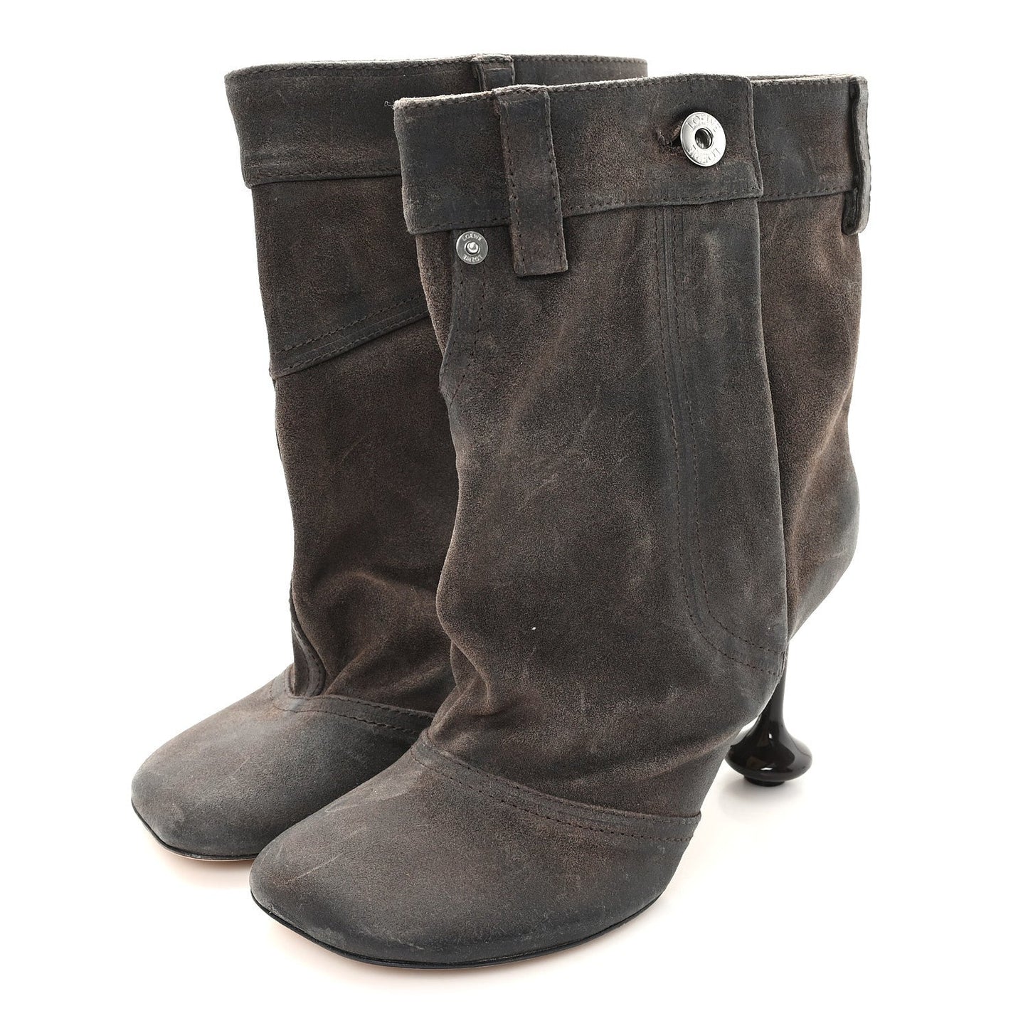 Waxed Suede Toy Ankle Boots 40 Brown