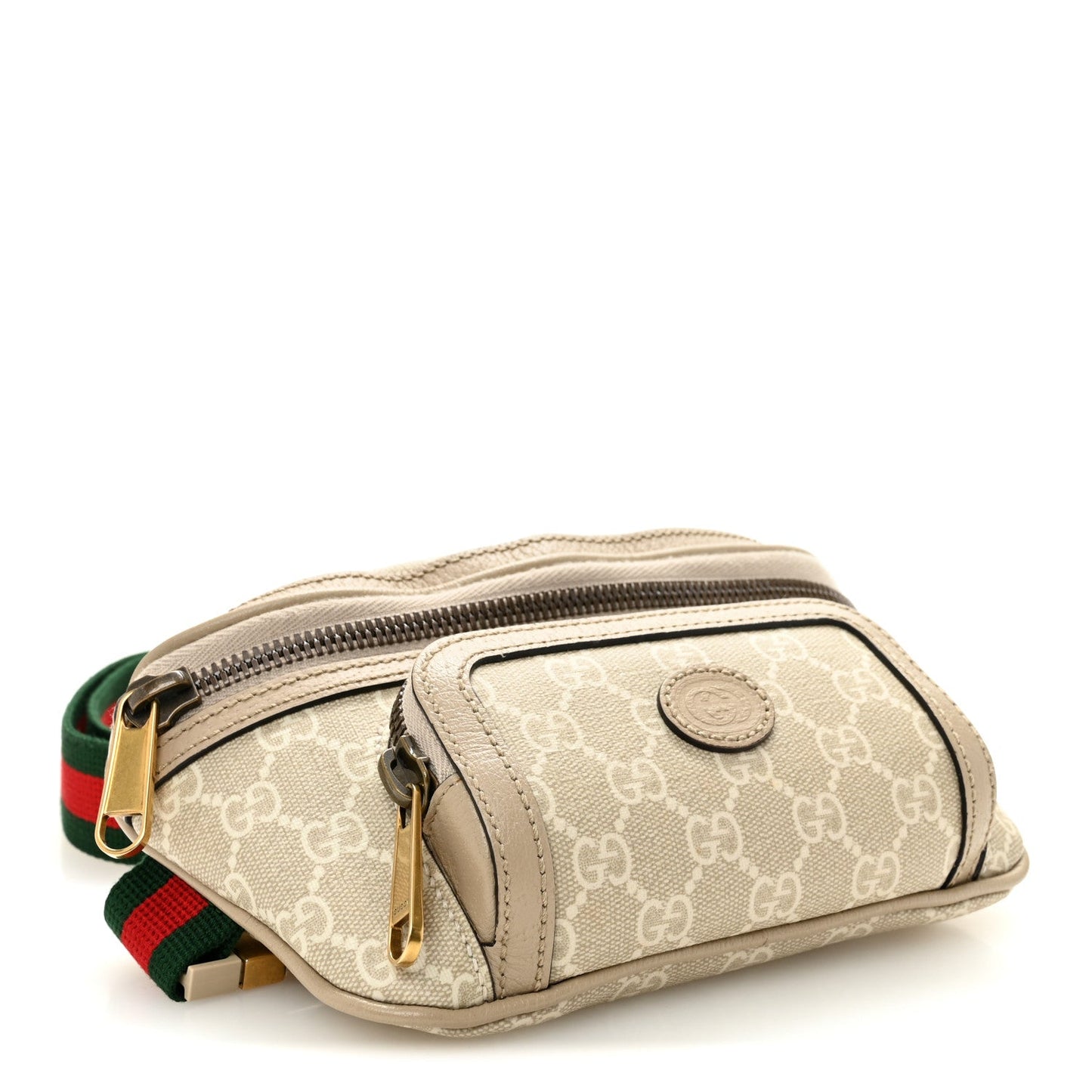 GG Supreme Monogram Textured Calfskin Web Retro Interlocking G Belt Bag Beige Mystic White Oatmeal
