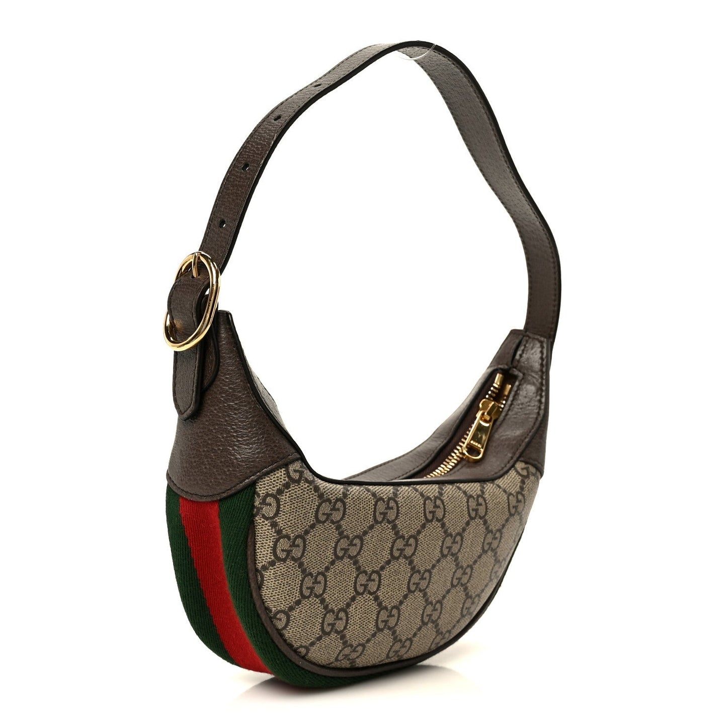 GG Supreme Monogram Textured Calfskin Web Mini Ophidia Half Moon Hobo Beige Ebony New Acero