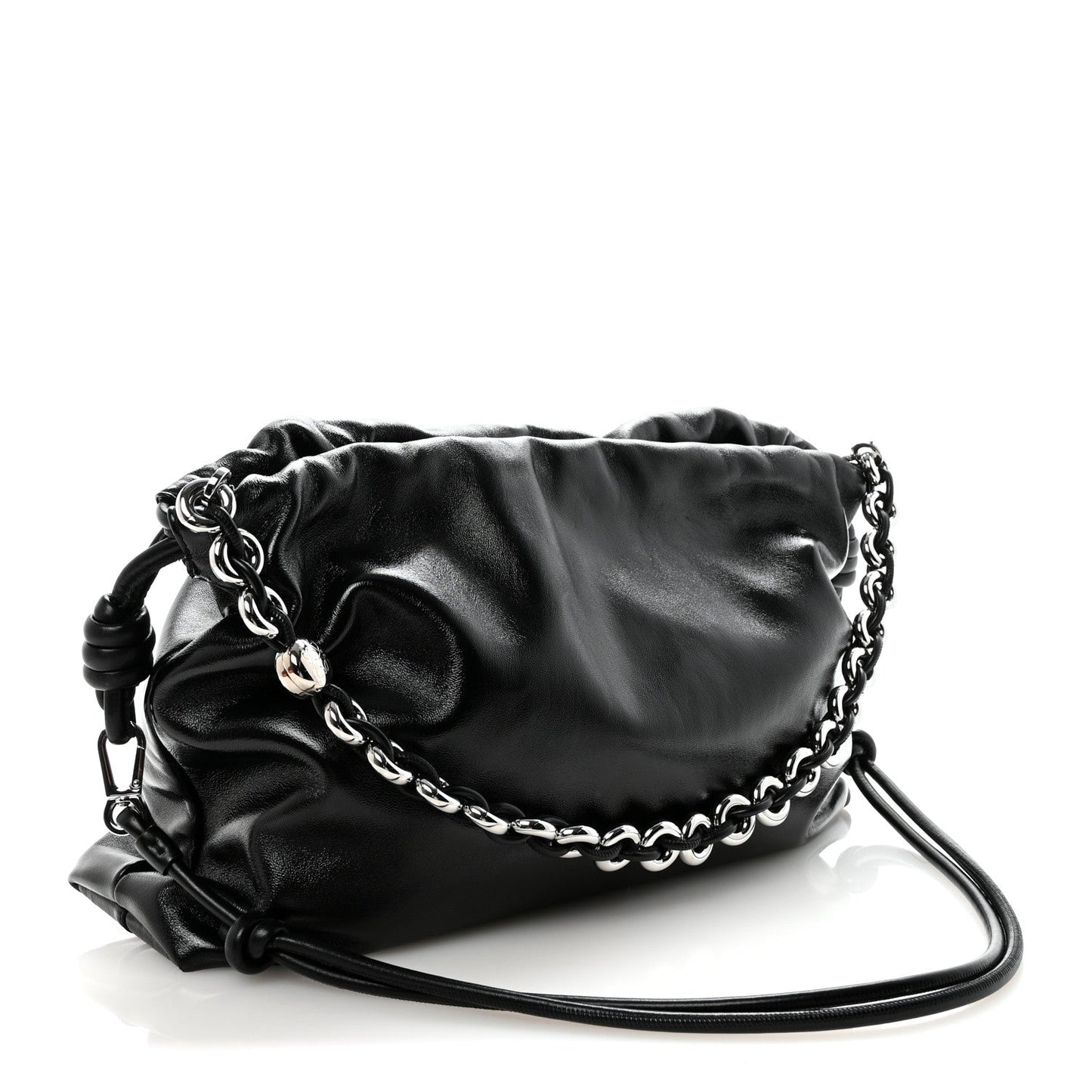 Patent Lambskin Donut Chain Large Flamenco Knot Clutch Black