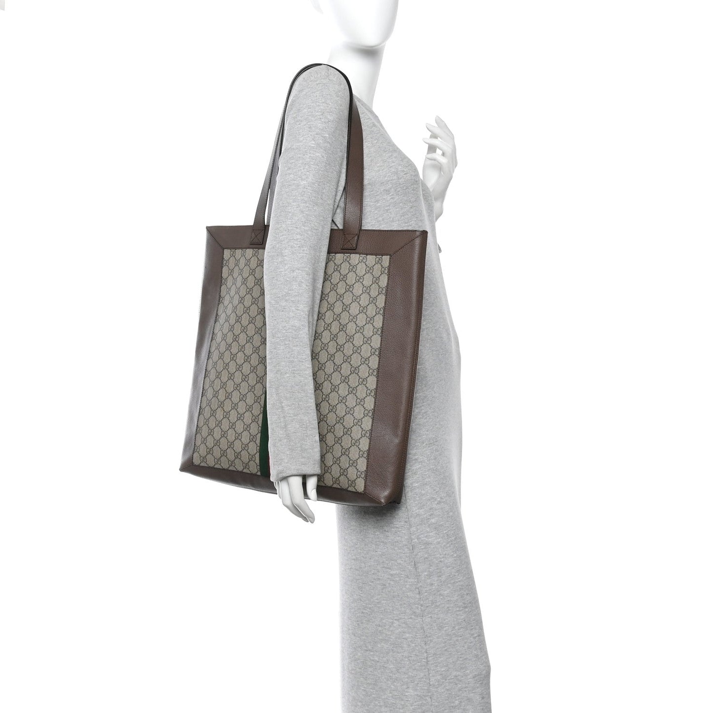 GG Supreme Monogram Web Large Ophidia Vertical Shopping Tote Brown