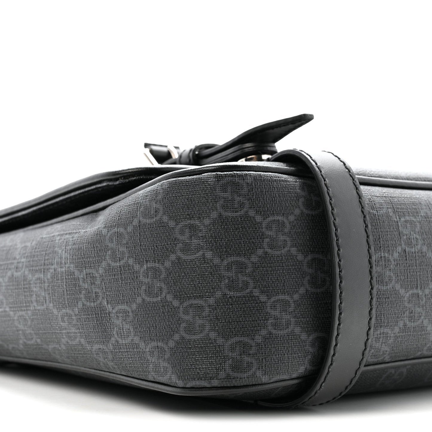 GG Supreme Monogram Textured Dollar Calfskin Retro Interlocking G Flap Messenger Bag Black