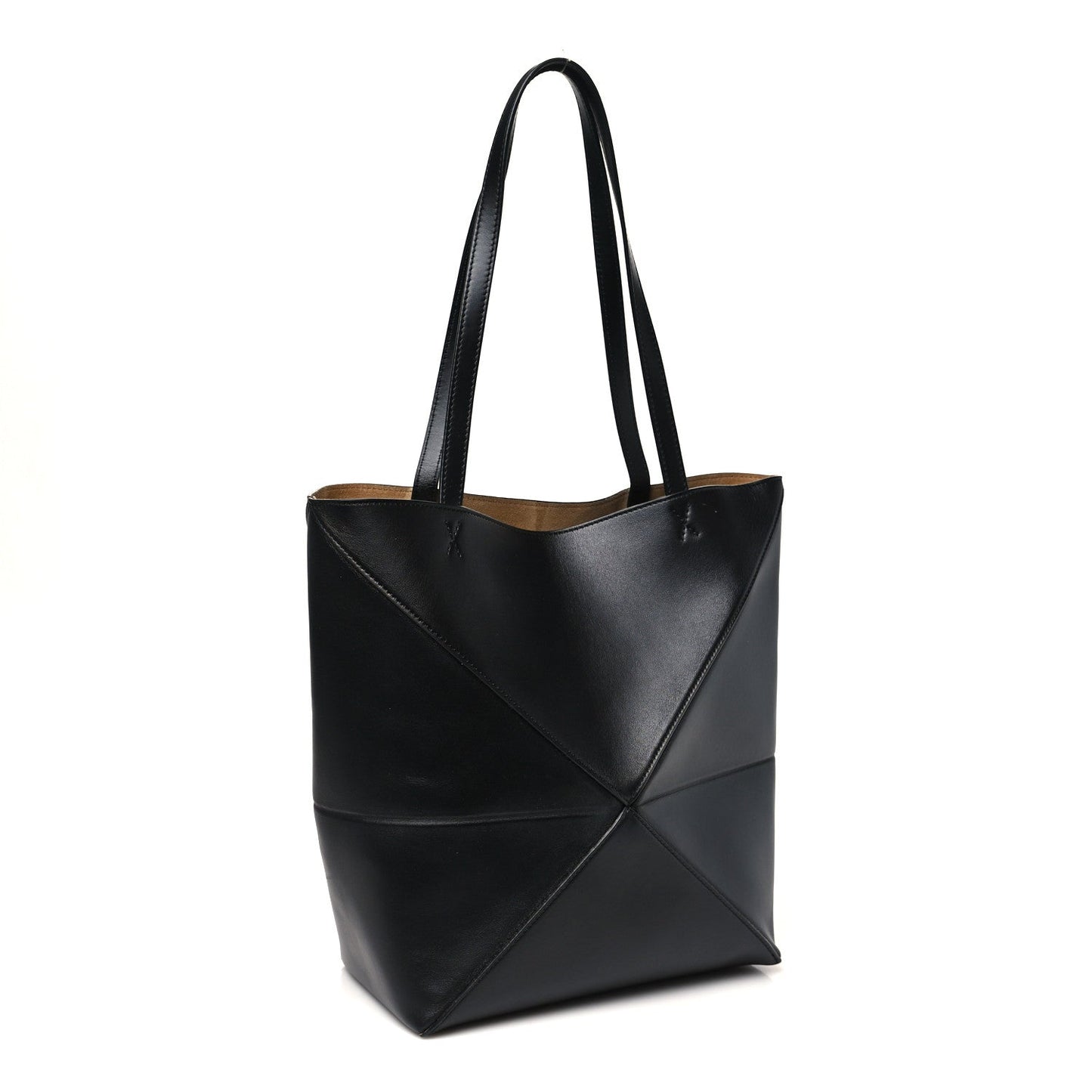 Shiny Calfskin Medium Puzzle Fold Tote Black