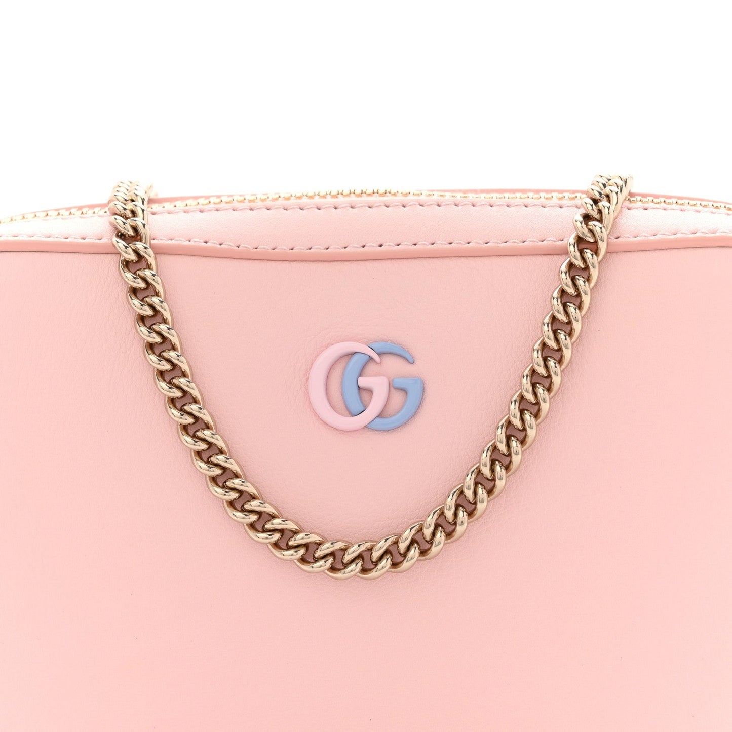 Dollar Calfskin Enamel Super Mini GG Marmont Chain Shoulder Bag Light Pink Blue