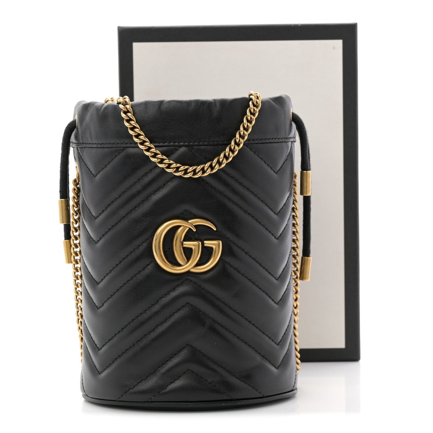 Calfskin Matelasse Mini GG Marmont 2.0 Bucket Bag Black