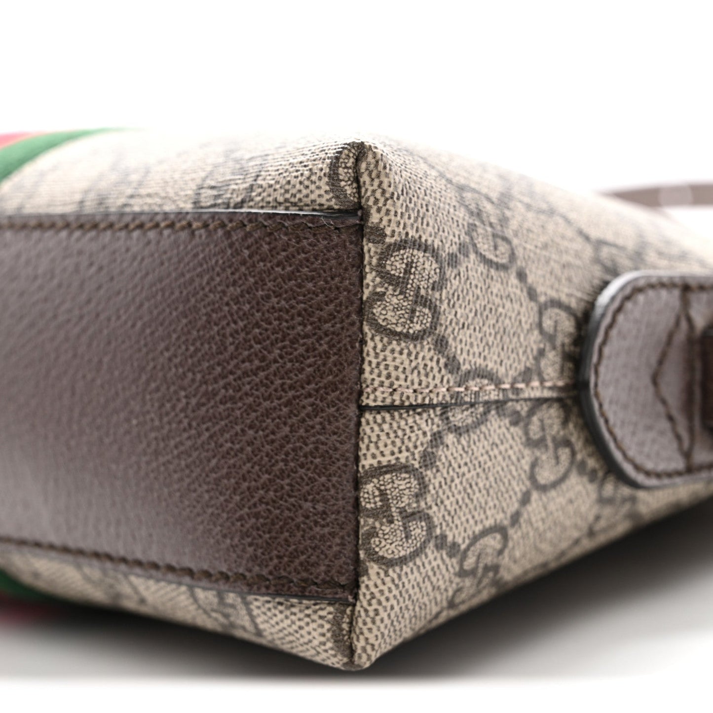 GG Supreme Monogram Textured Dollar Calfskin Web Small Ophidia Dome Shoulder Bag Beige Ebony New Acero