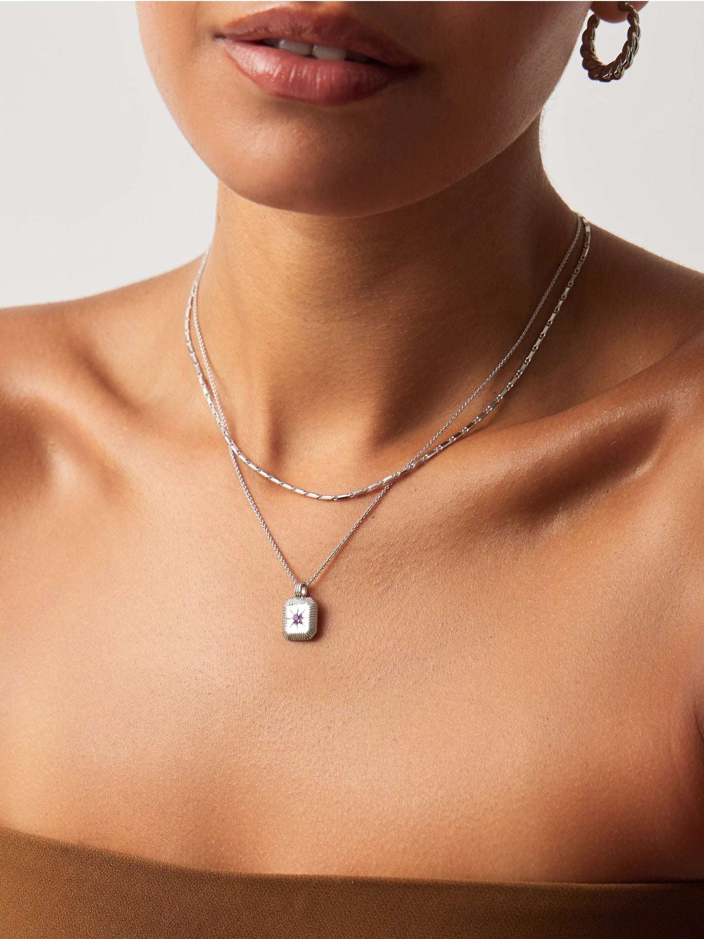 February Birthstone Necklace & Charm Earrings Set | Sterling Silver