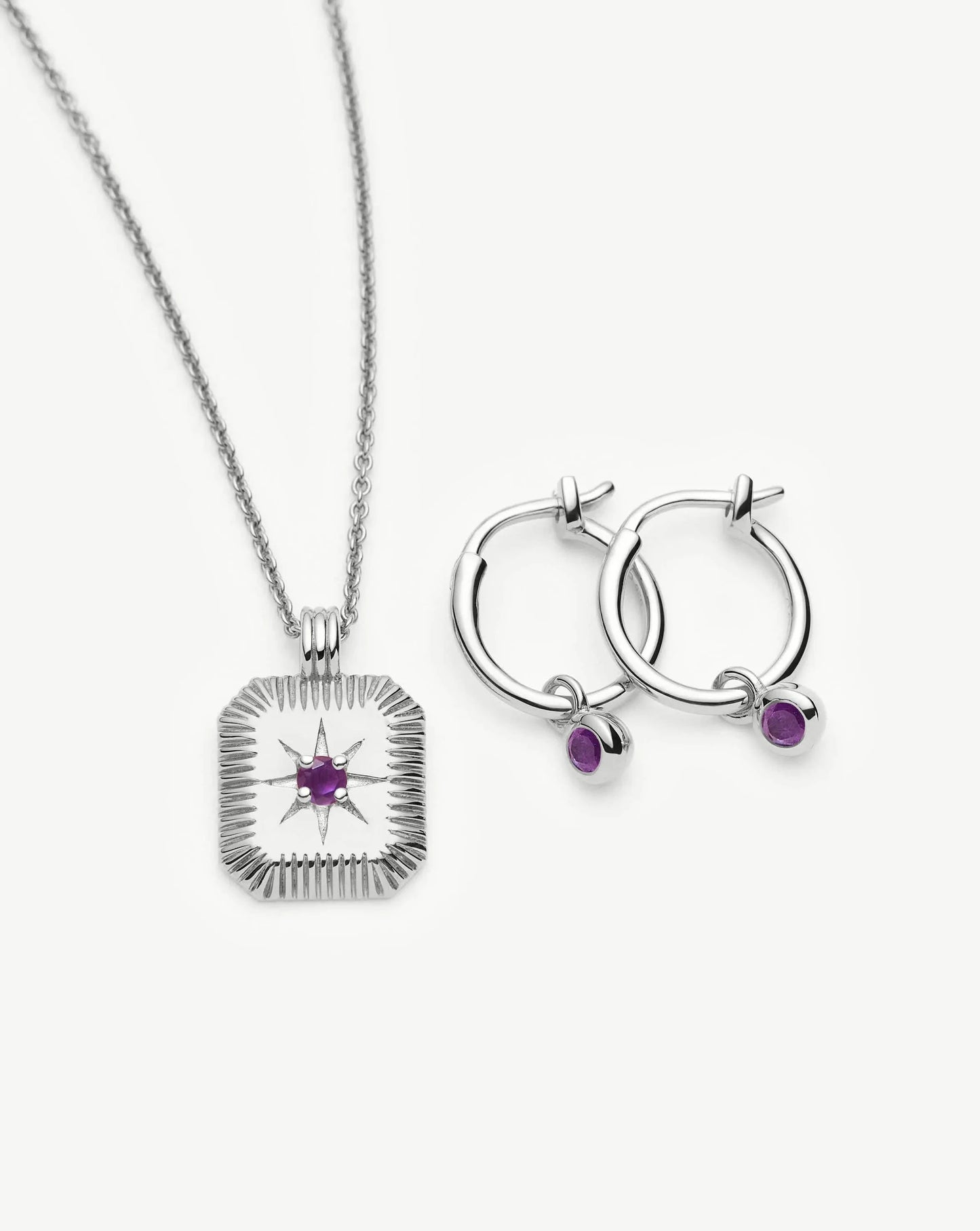 February Birthstone Necklace & Charm Earrings Set | Sterling Silver