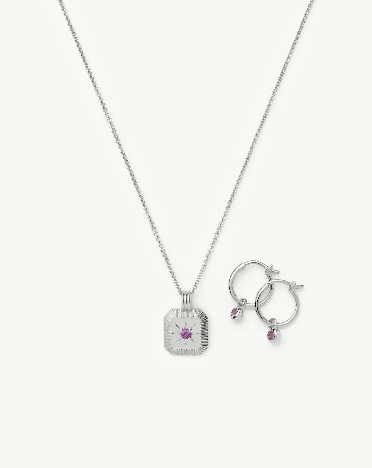 February Birthstone Necklace & Charm Earrings Set | Sterling Silver