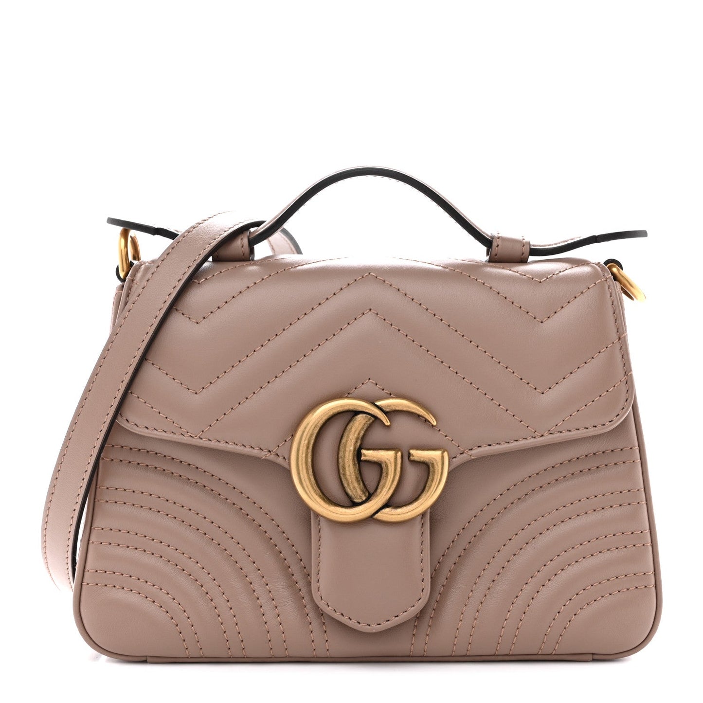 Calfskin Matelasse Mini GG Marmont Top Handle Shoulder Bag Porcelain Rose