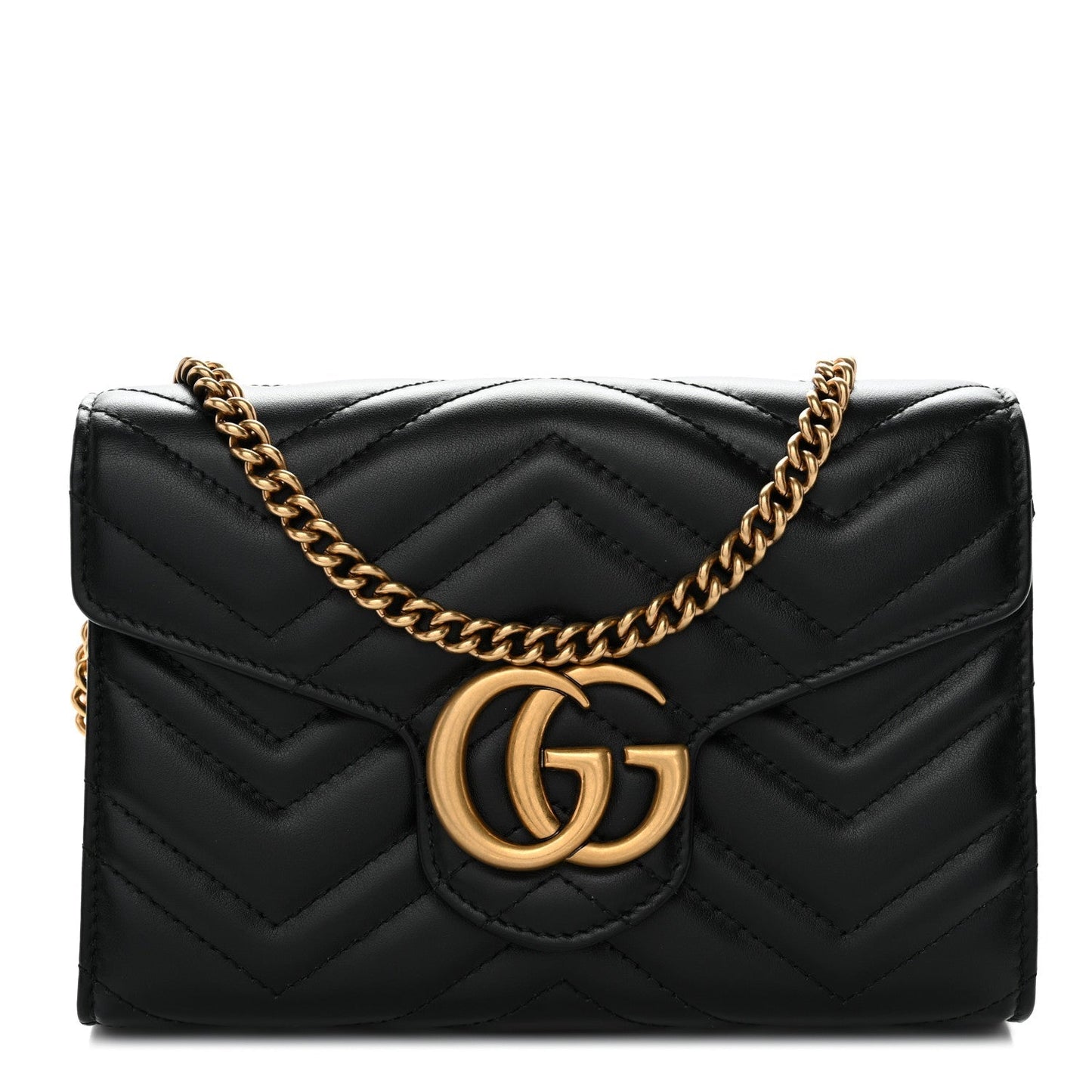 Calfskin Matelasse GG Marmont Chain Wallet Black