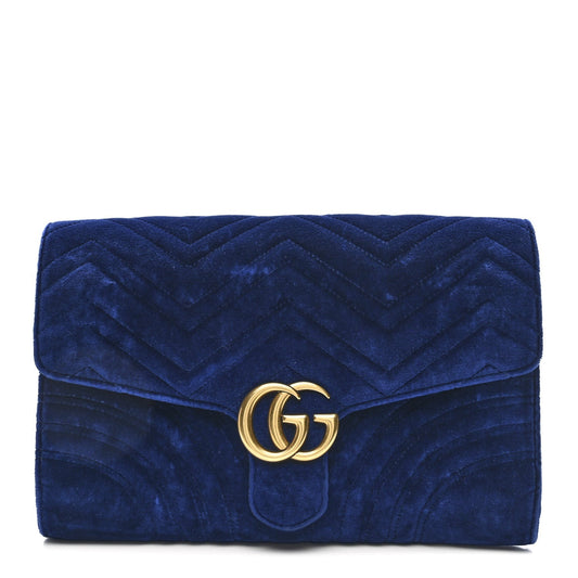 Velvet Matelasse GG Marmont Clutch Cobalt Blue