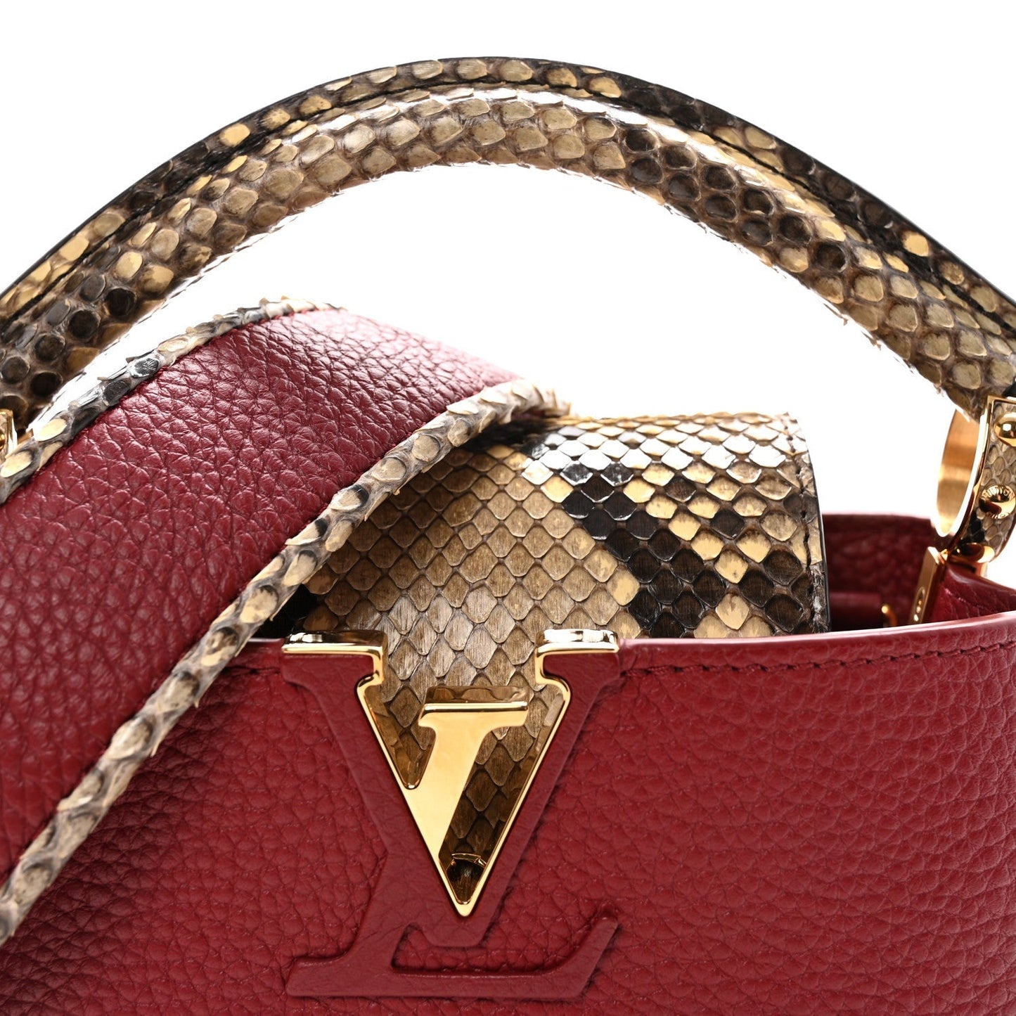 Taurillon Snakeskin Mini Capucines Burgundy