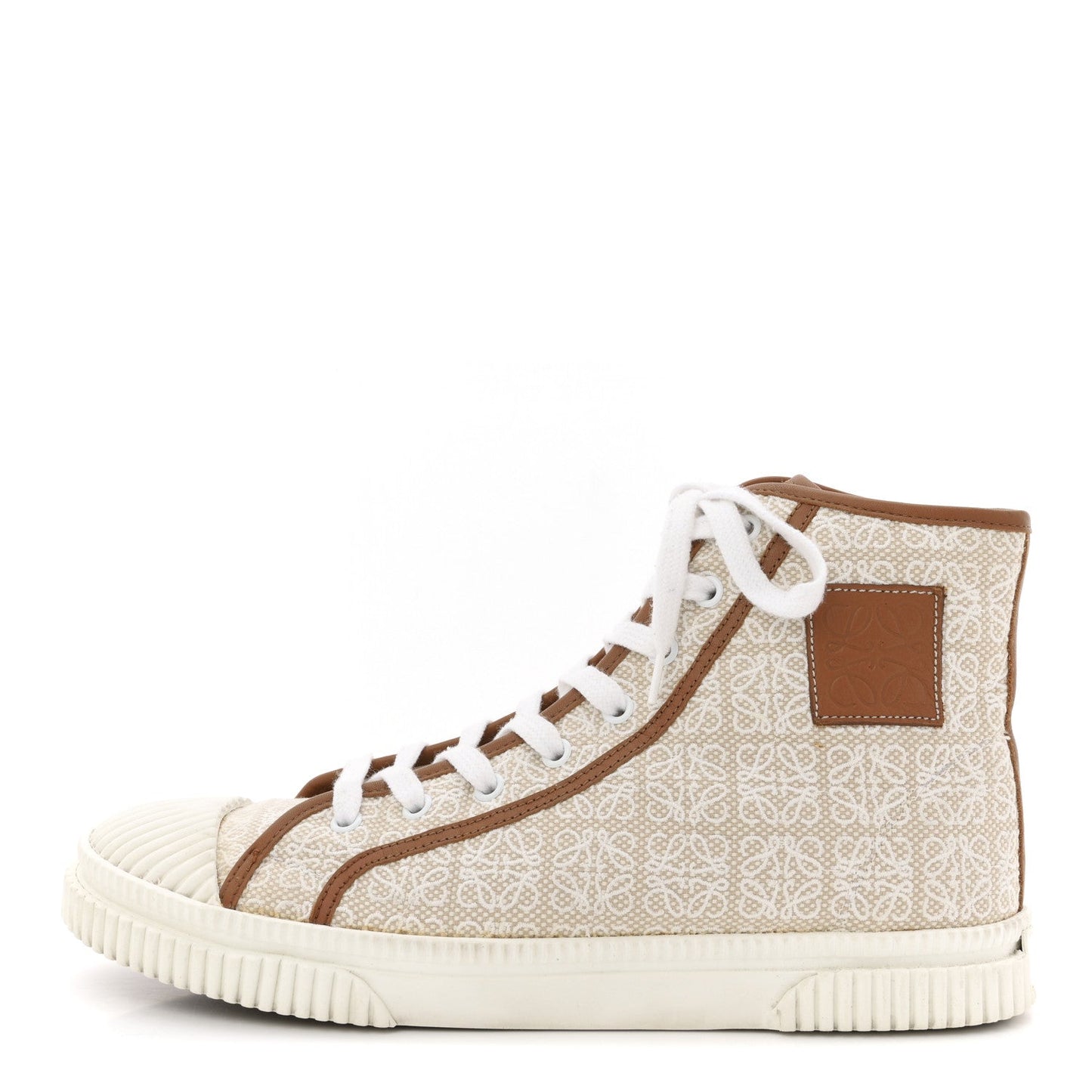 Jacquard Anagram Calfskin Mens High Top Sneakers 42 Natural White