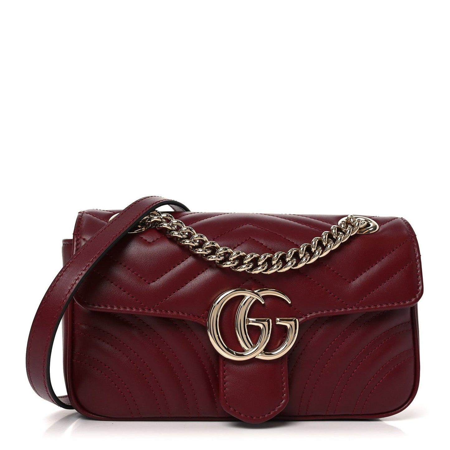 Calfskin Matelasse Mini GG Marmont Shoulder Bag Rosso Ancora