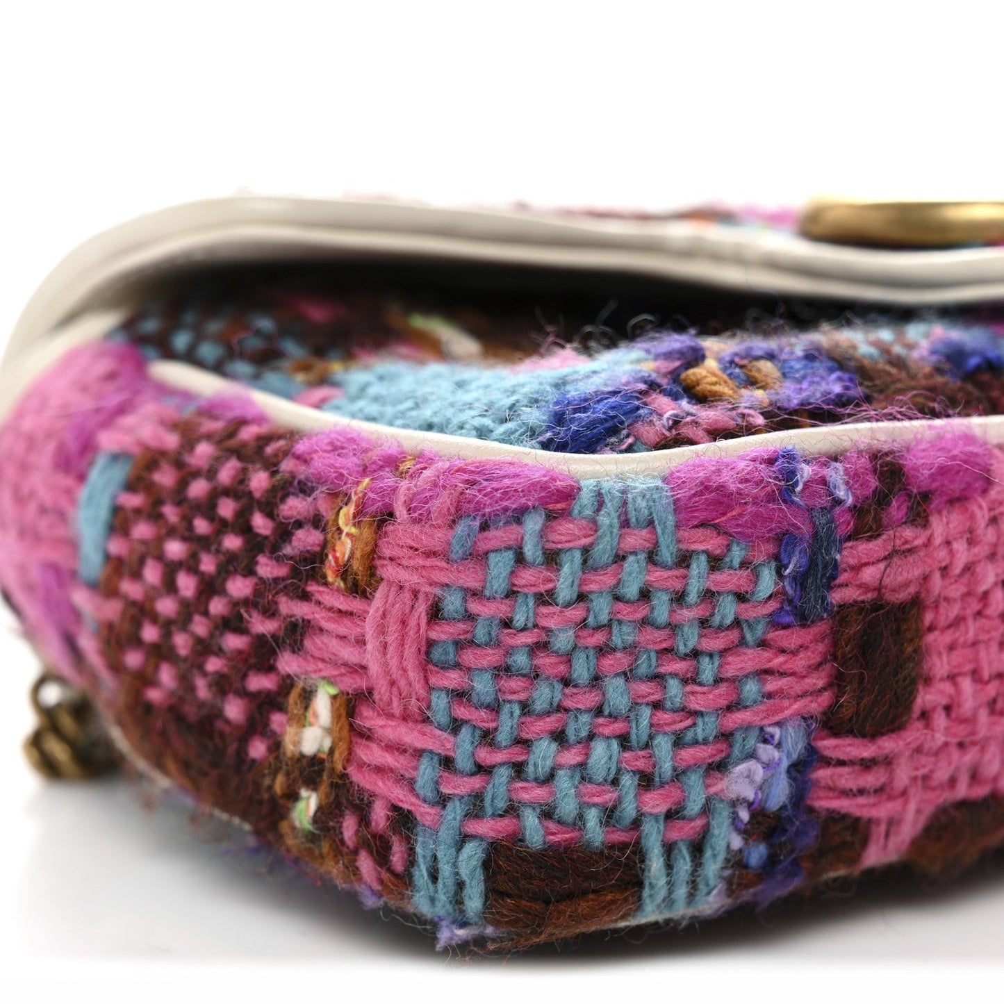 Tweed Calfskin Spicy Check Super Mini GG Marmont Shoulder Bag Pink Multicolor Mystic White