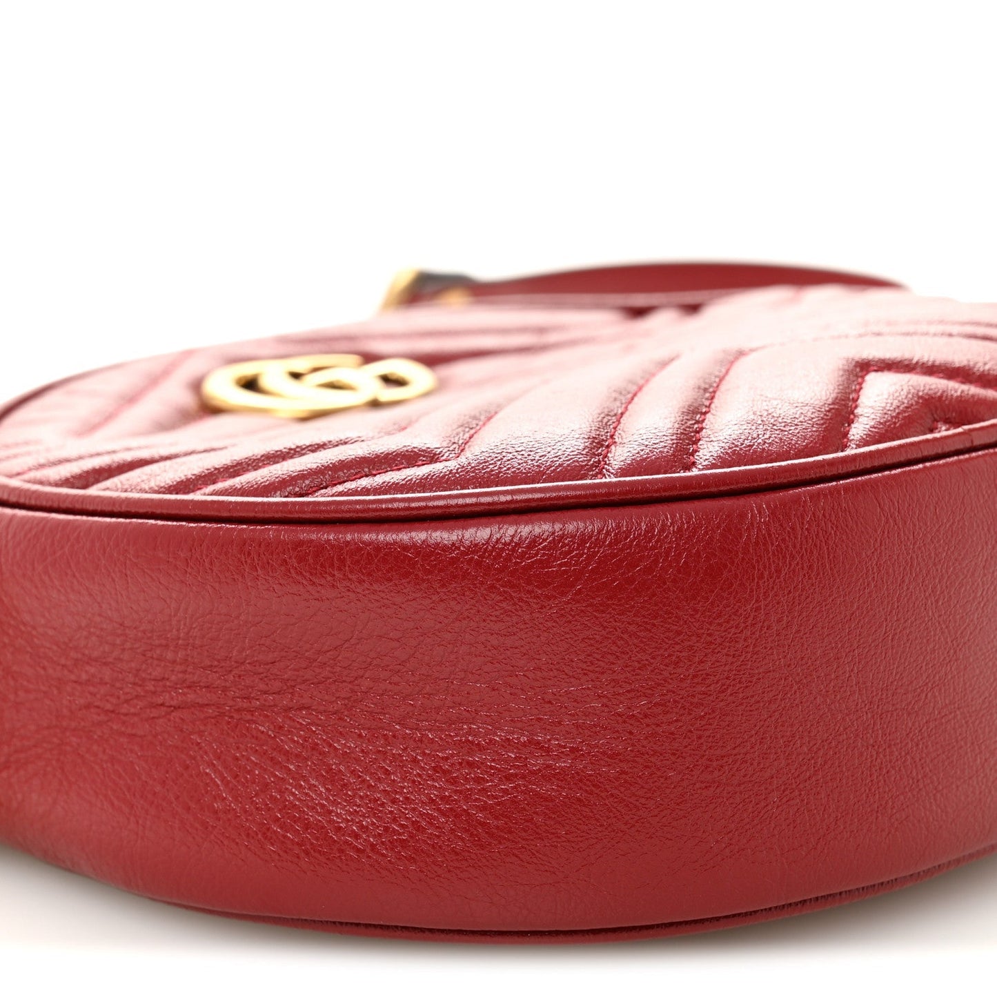 Glazed Calfskin Matelasse Heart Mini GG Marmont Round Shoulder Bag Romantic Cerise
