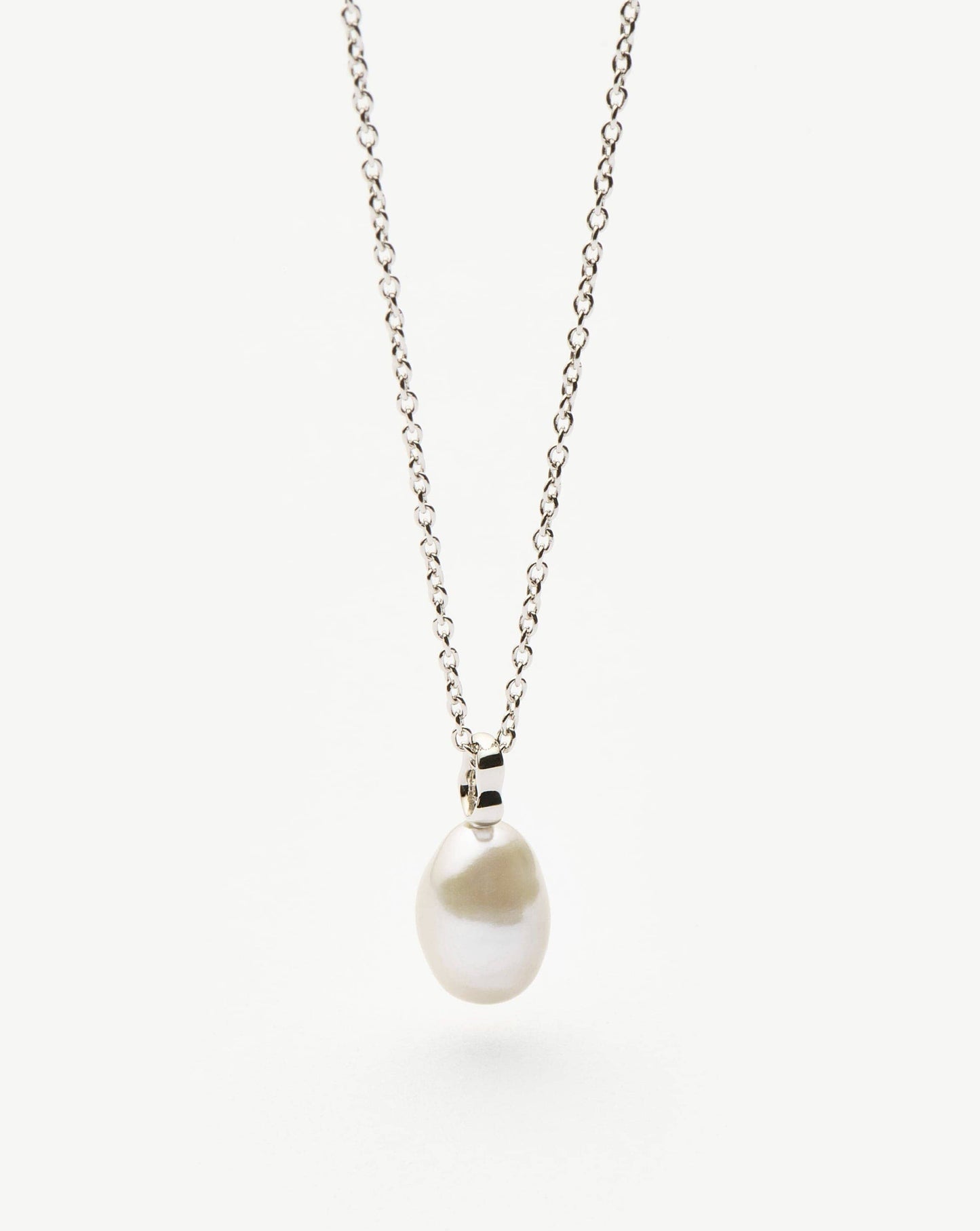 Solid Gold Baroque Pearl Organic Pendant Necklace | 14k Solid White Gold/Pearl