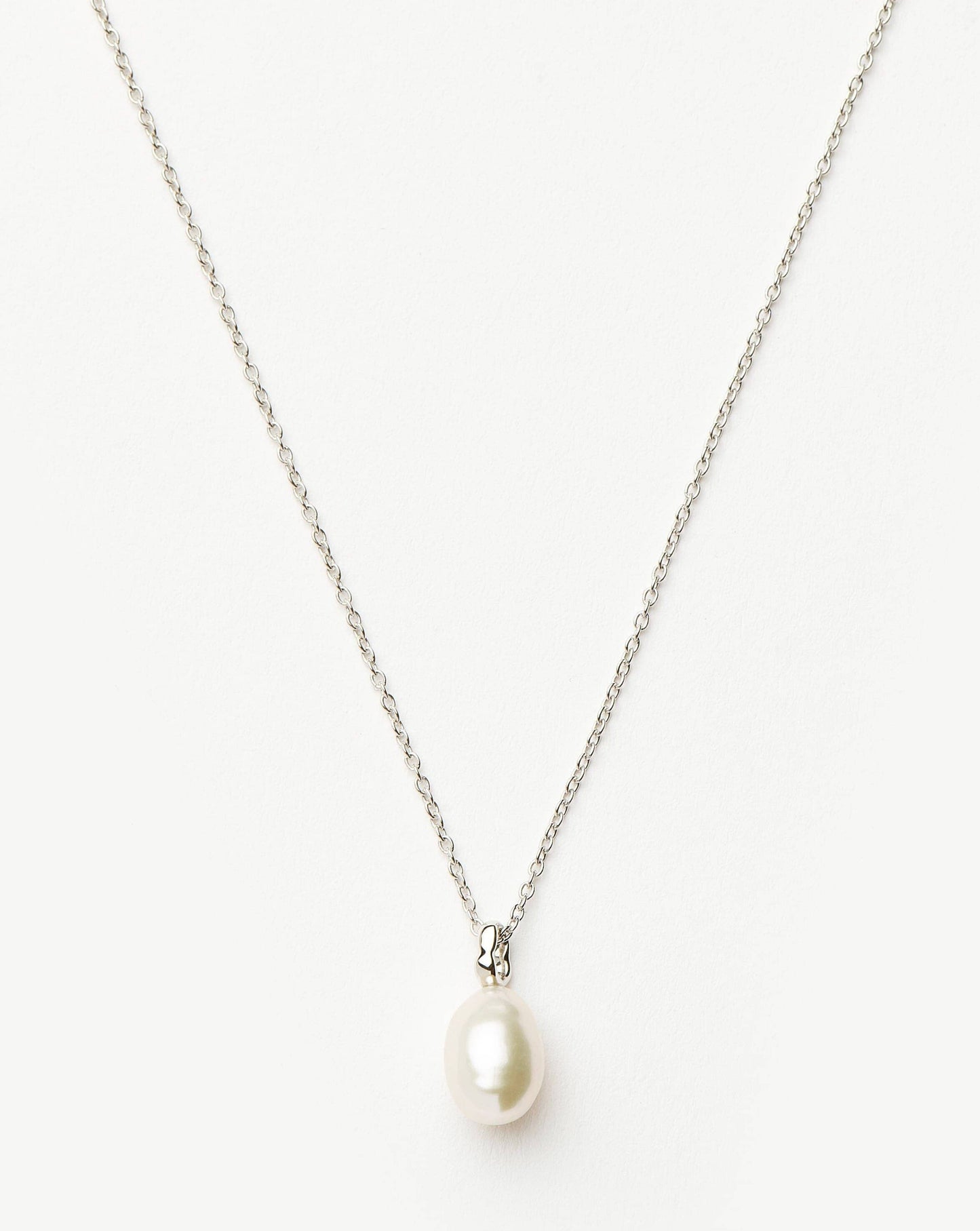 Solid Gold Baroque Pearl Organic Pendant Necklace | 14k Solid White Gold/Pearl