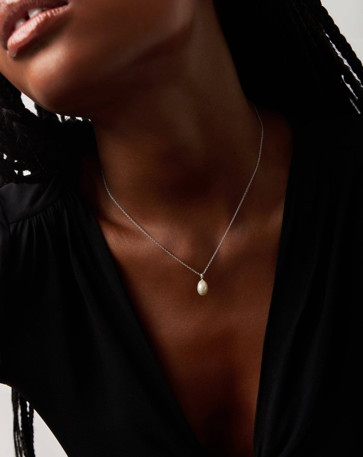Solid Gold Baroque Pearl Organic Pendant Necklace | 14k Solid White Gold/Pearl