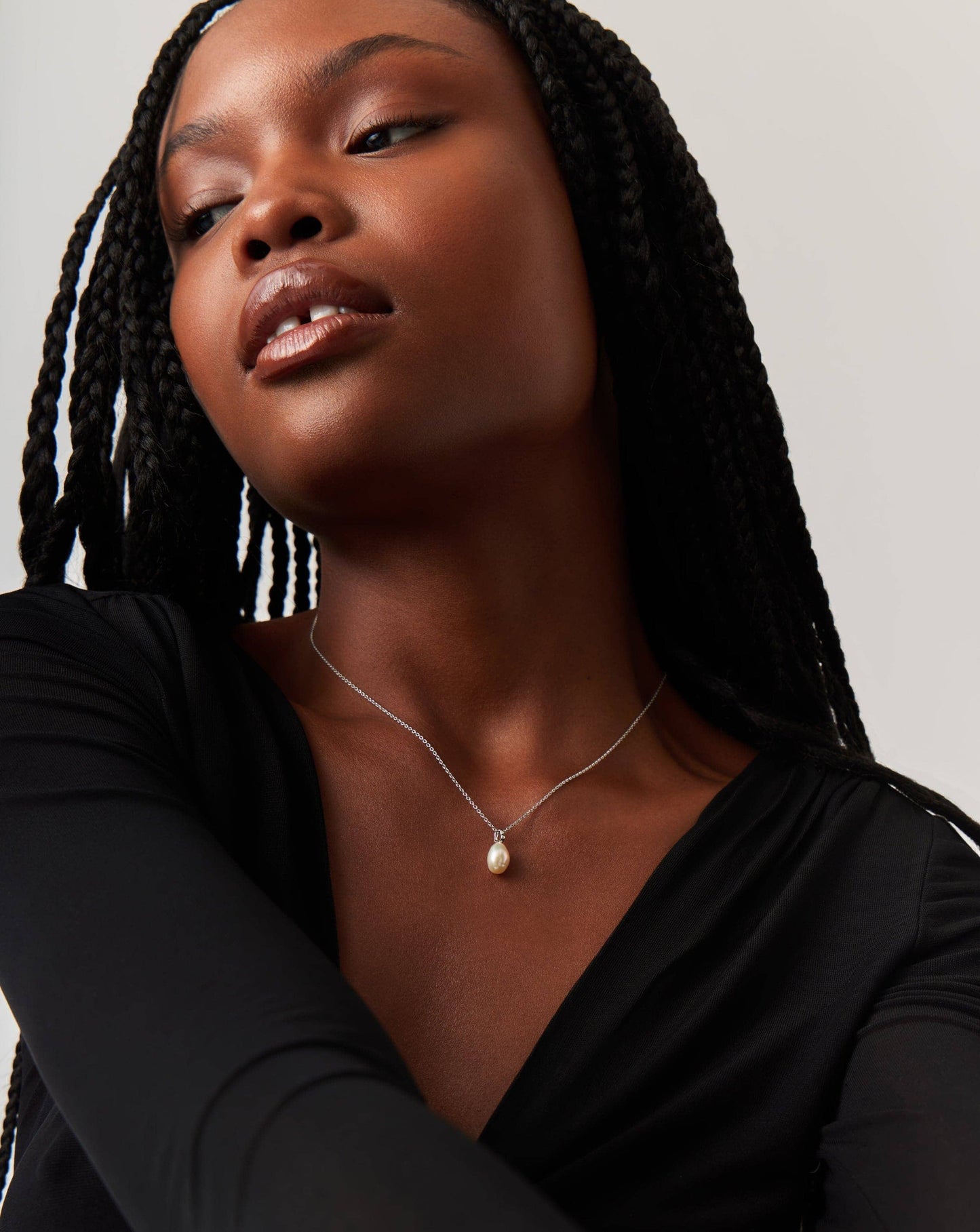 Solid Gold Baroque Pearl Organic Pendant Necklace | 14k Solid White Gold/Pearl