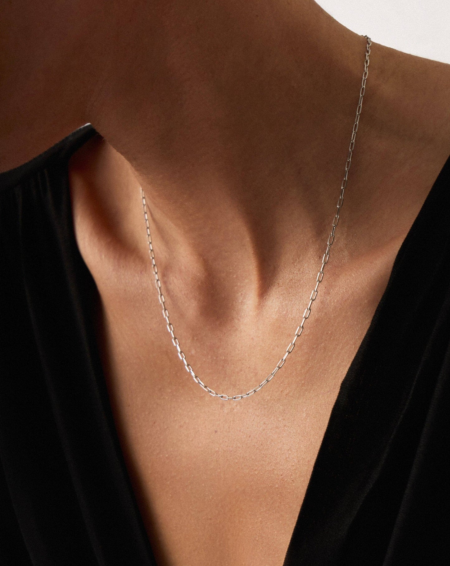 Solid Gold Classic Paperclip Chain Necklace | 14k Solid White Gold