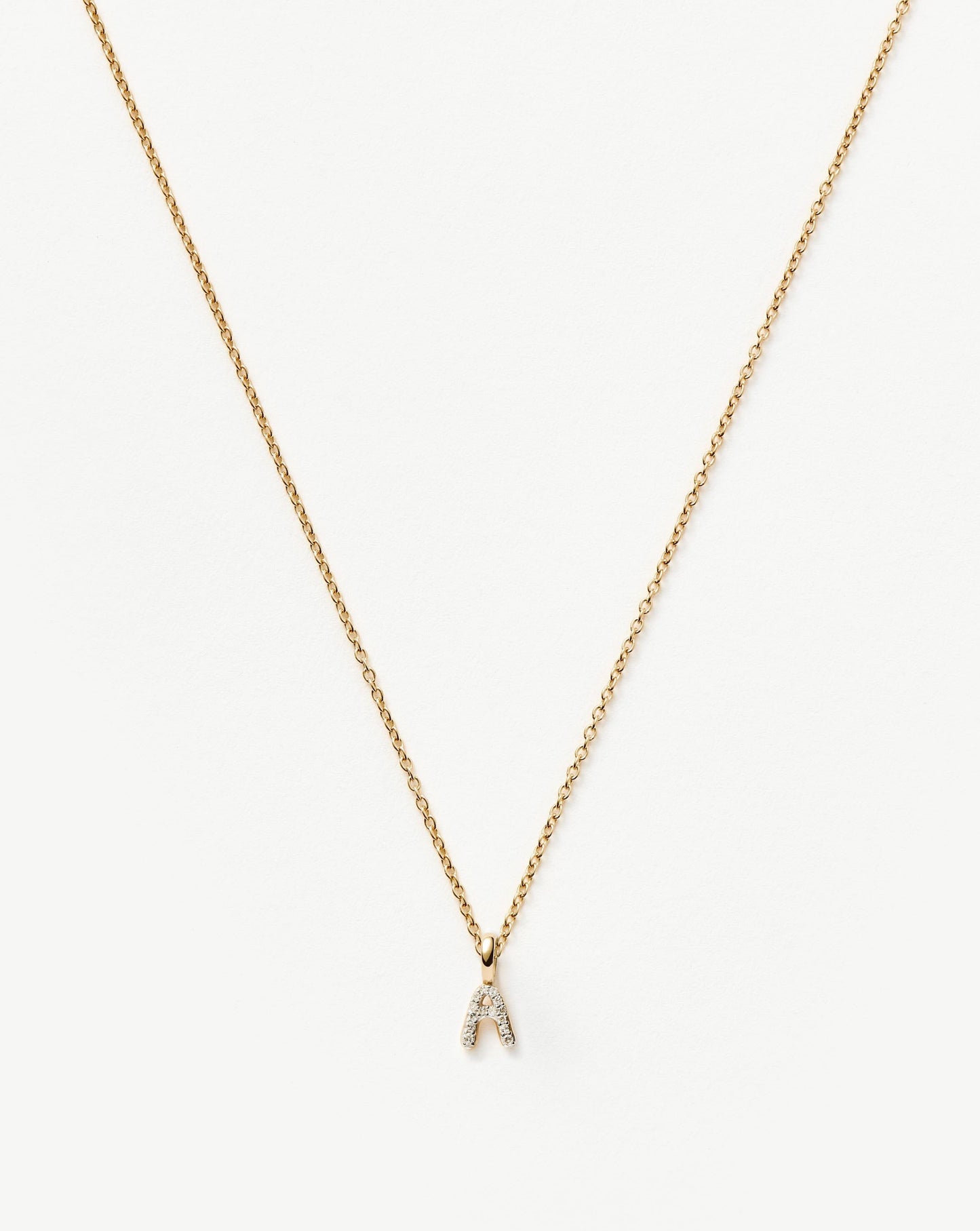 Solid Gold Diamond Initial Mini Pendant Necklace  - A | 14k Solid Yellow Gold Plated/Diamond