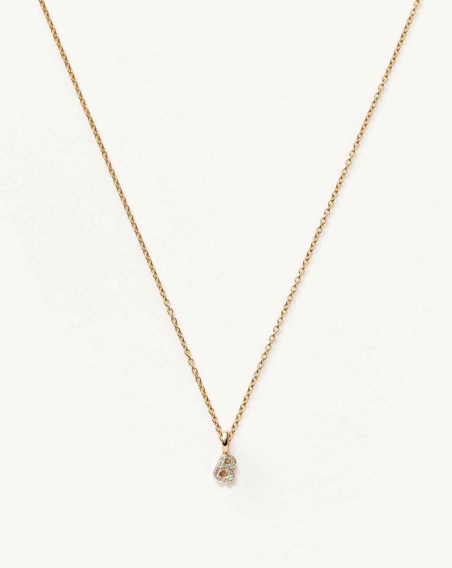 Solid Gold Diamond Initial Mini Pendant Necklace - B | 14k Solid Yellow Gold Plated/Diamond