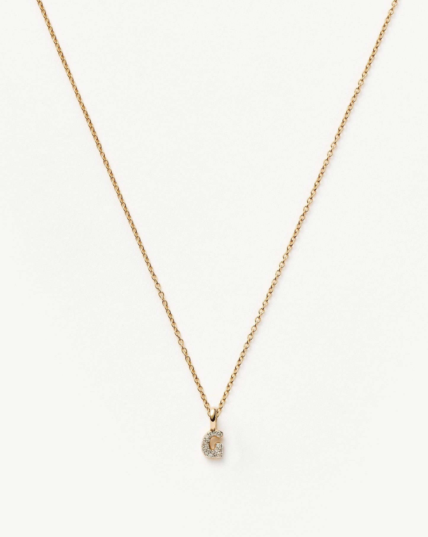 Solid Gold Diamond Initial Mini Pendant Necklace - G | 14k Solid Yellow Gold Plated/Diamond