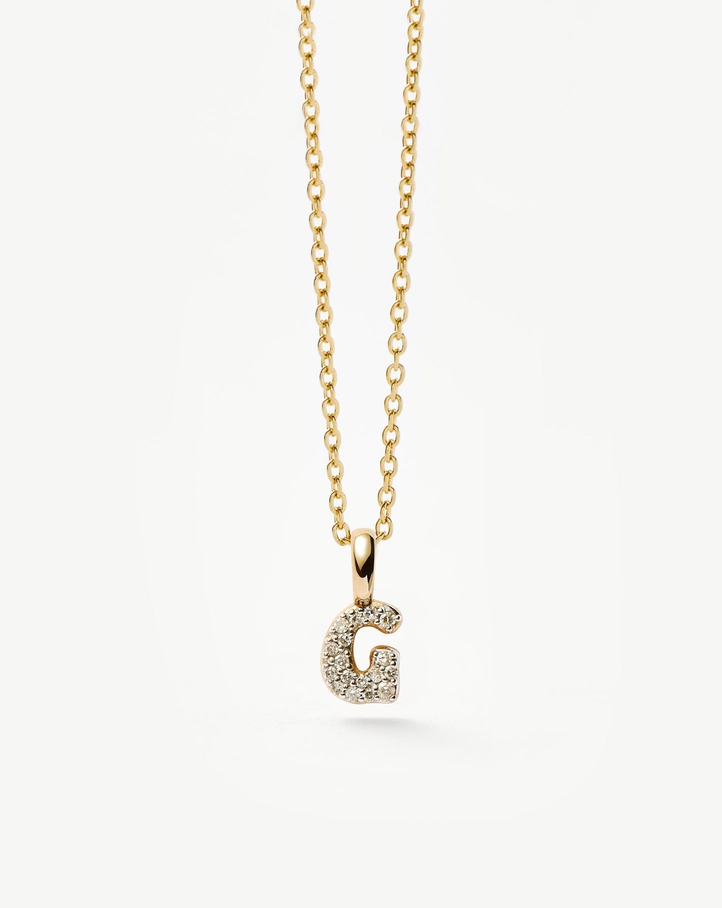 Solid Gold Diamond Initial Mini Pendant Necklace - G | 14k Solid Yellow Gold Plated/Diamond
