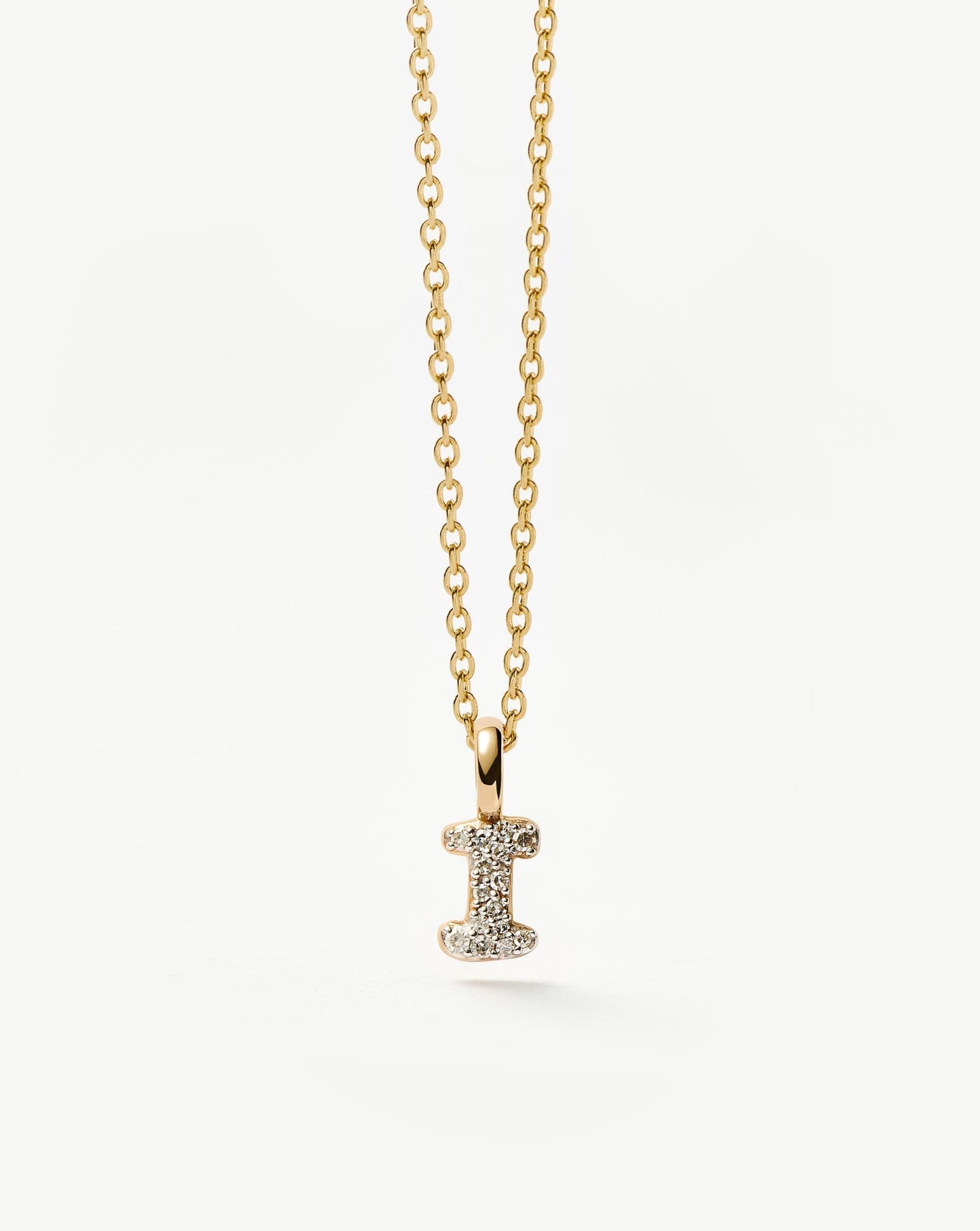 Solid Gold Diamond Initial Mini Pendant Necklace - I | 14k Solid Yellow Gold Plated/Diamond