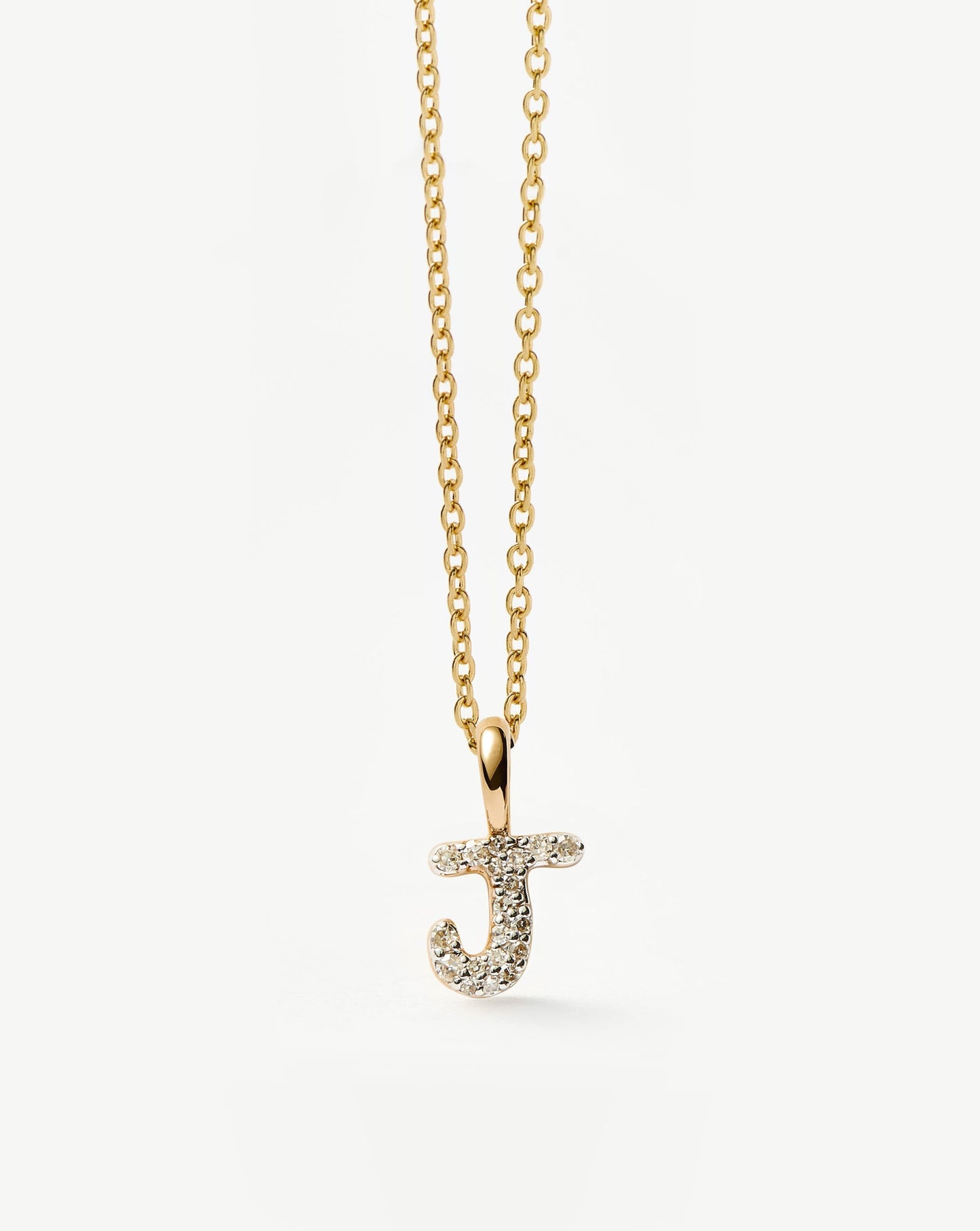 Solid Gold Diamond Initial Mini Pendant Necklace - J | 14k Solid Yellow Gold Plated/Diamond