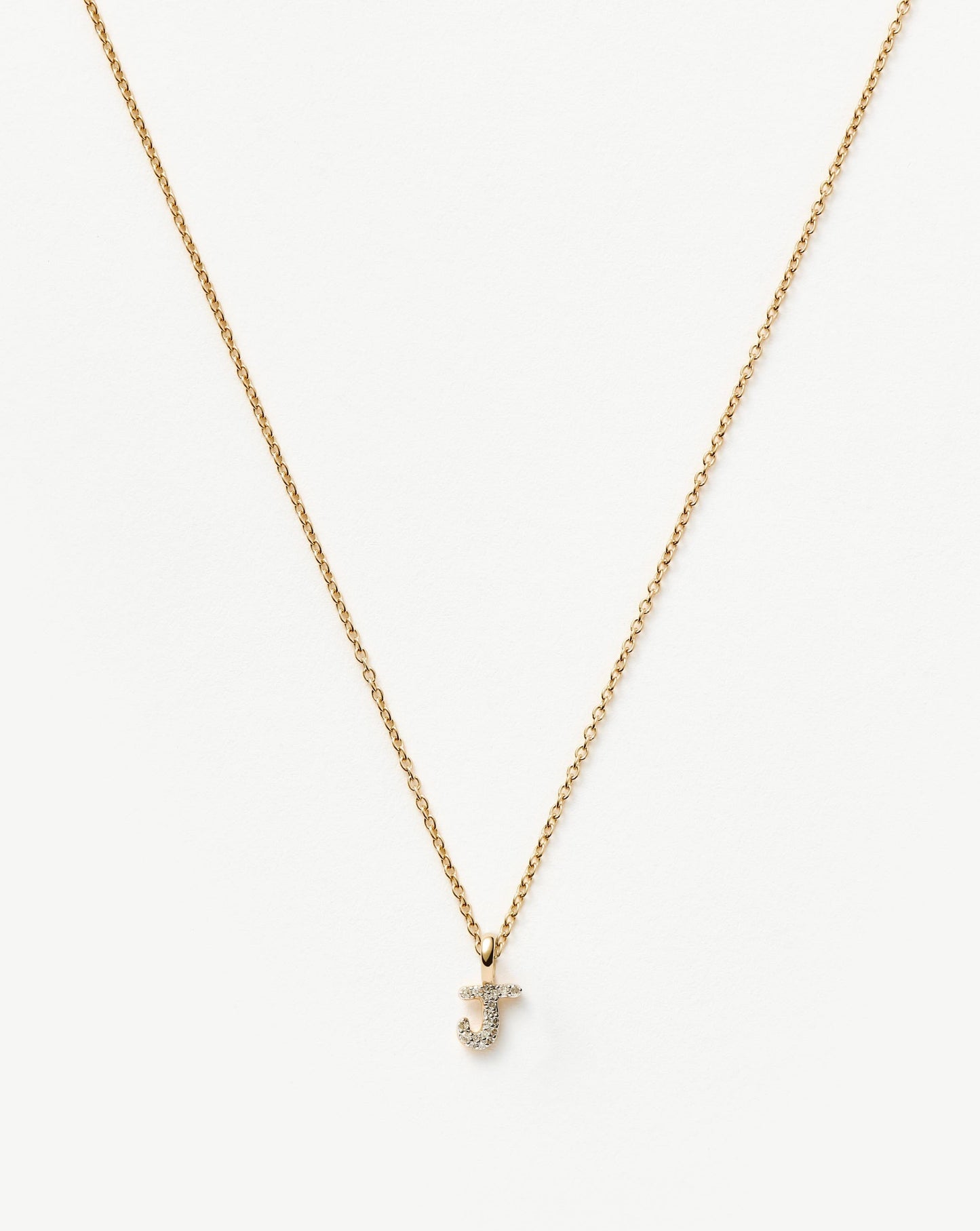 Solid Gold Diamond Initial Mini Pendant Necklace - J | 14k Solid Yellow Gold Plated/Diamond